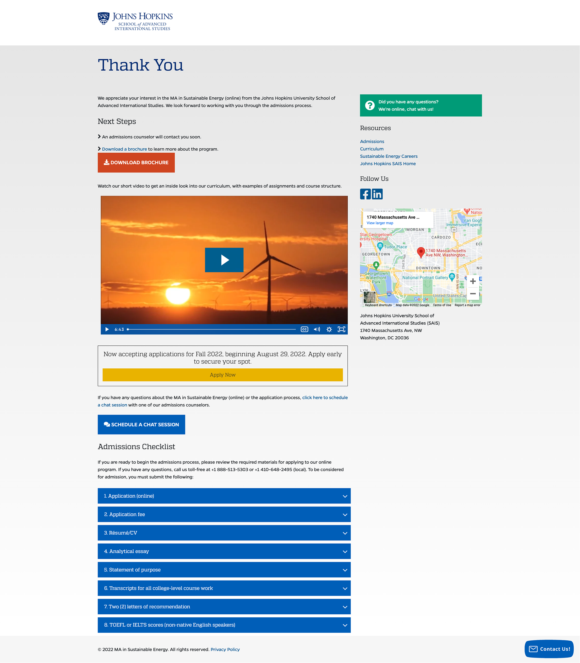 Thanks page after successful RFI submission