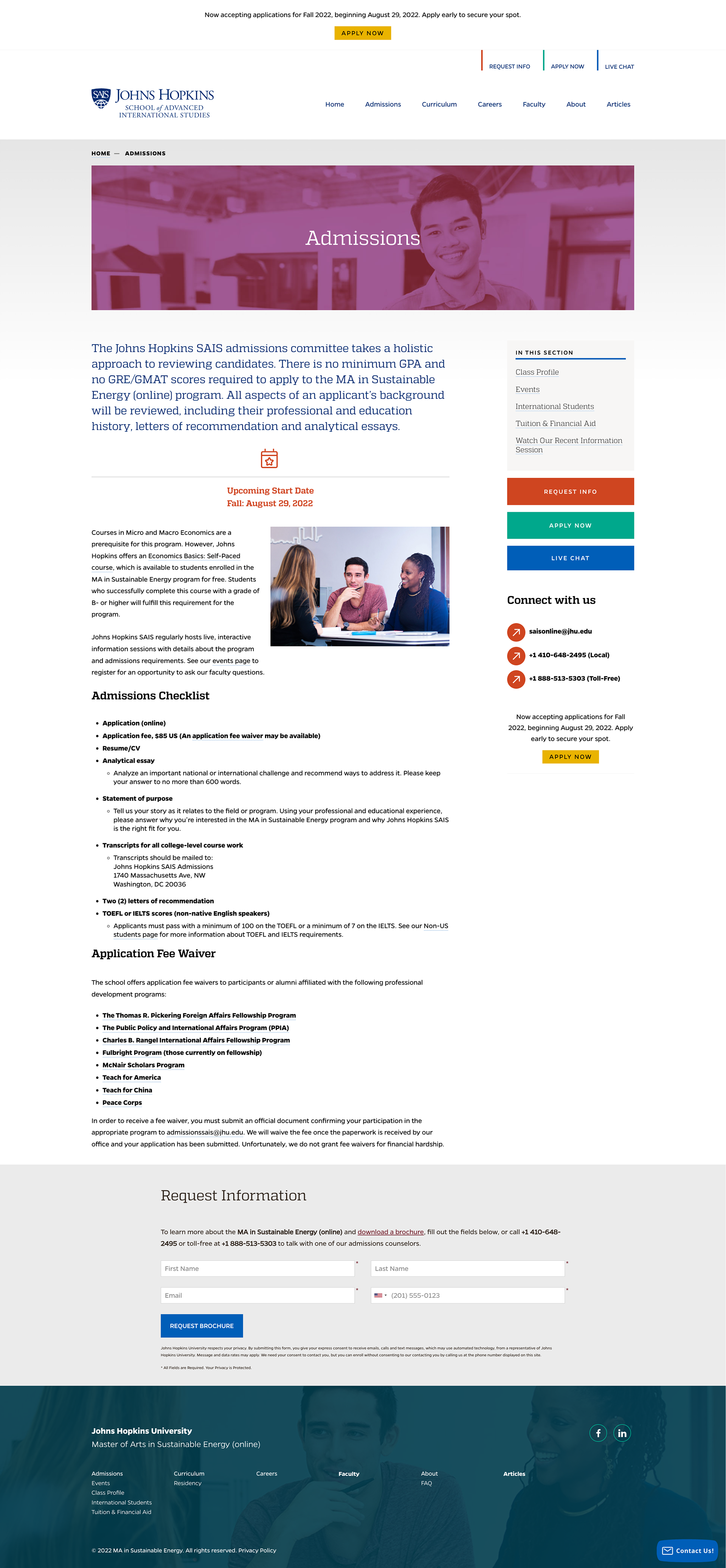 Admissions subpage