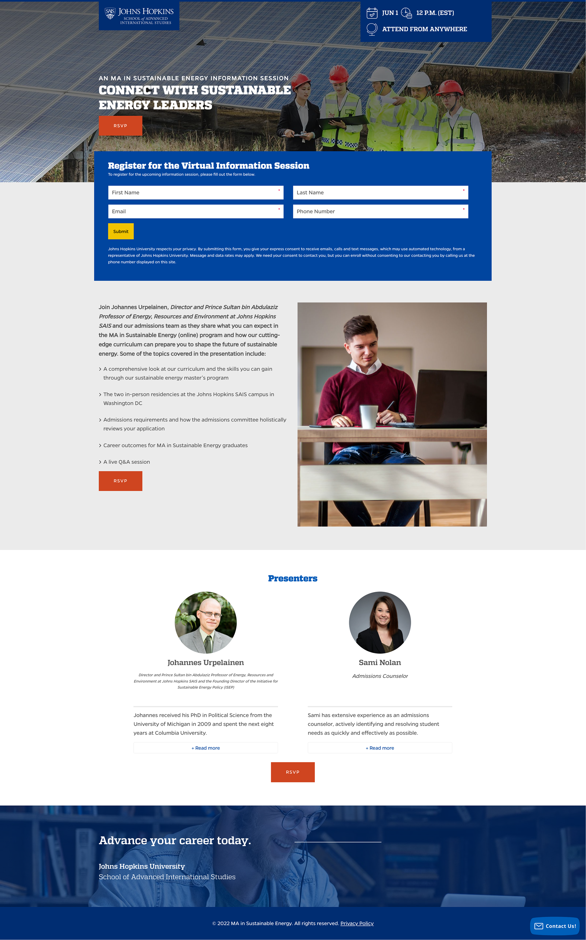 Webinar sign up landing page