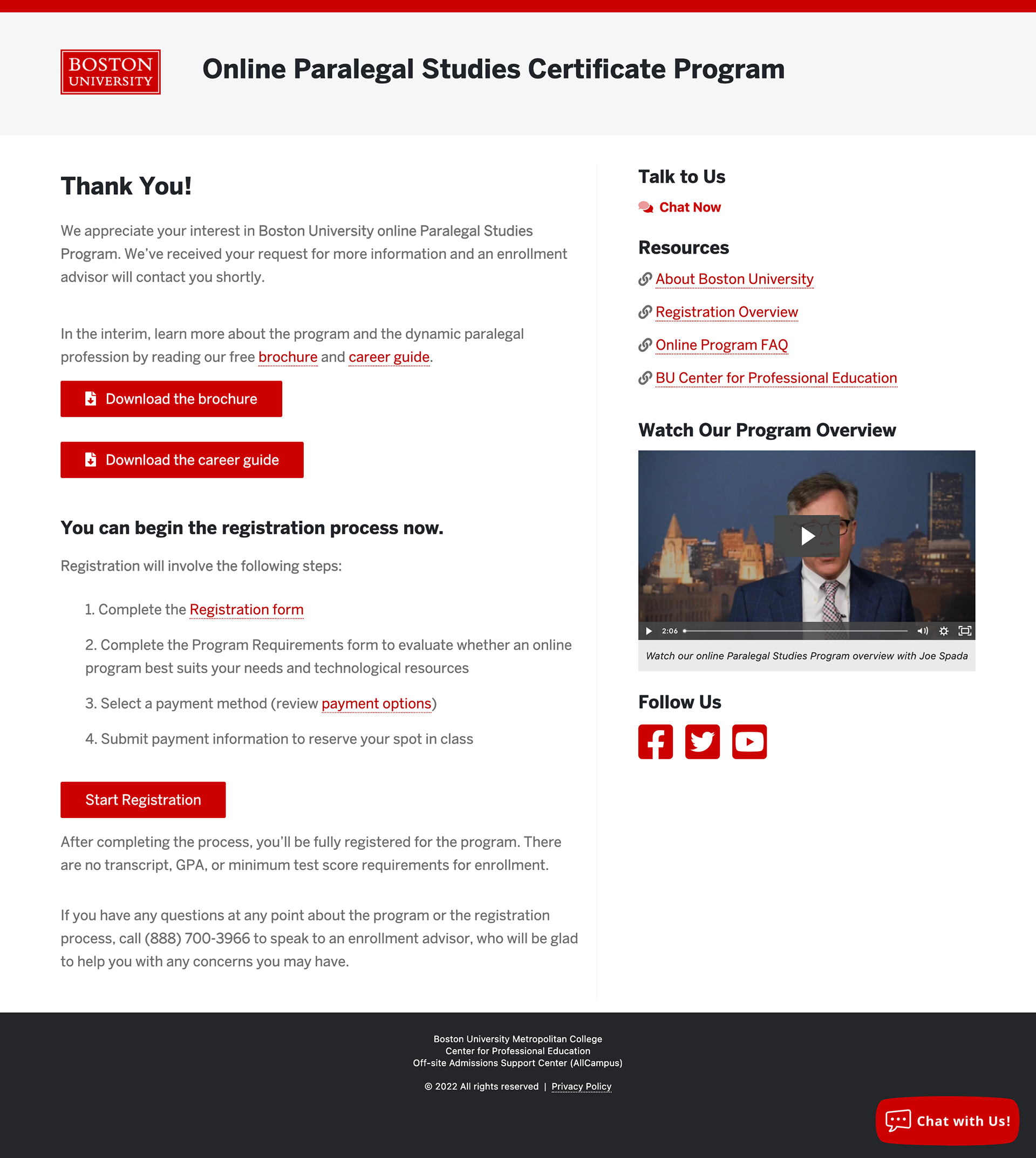 Thanks page after successful RFI submission