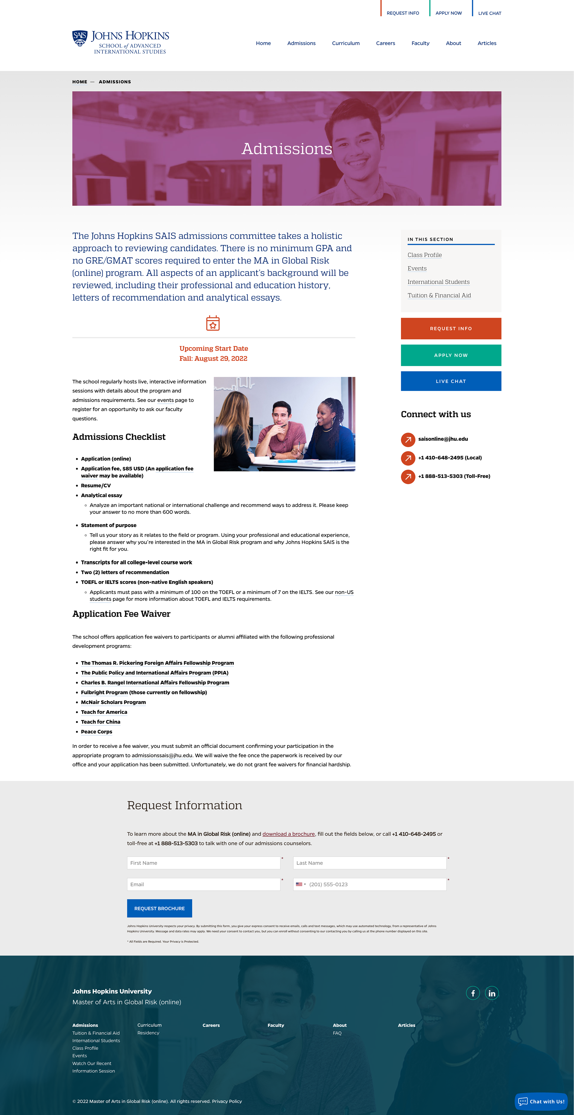 Admissions subpage