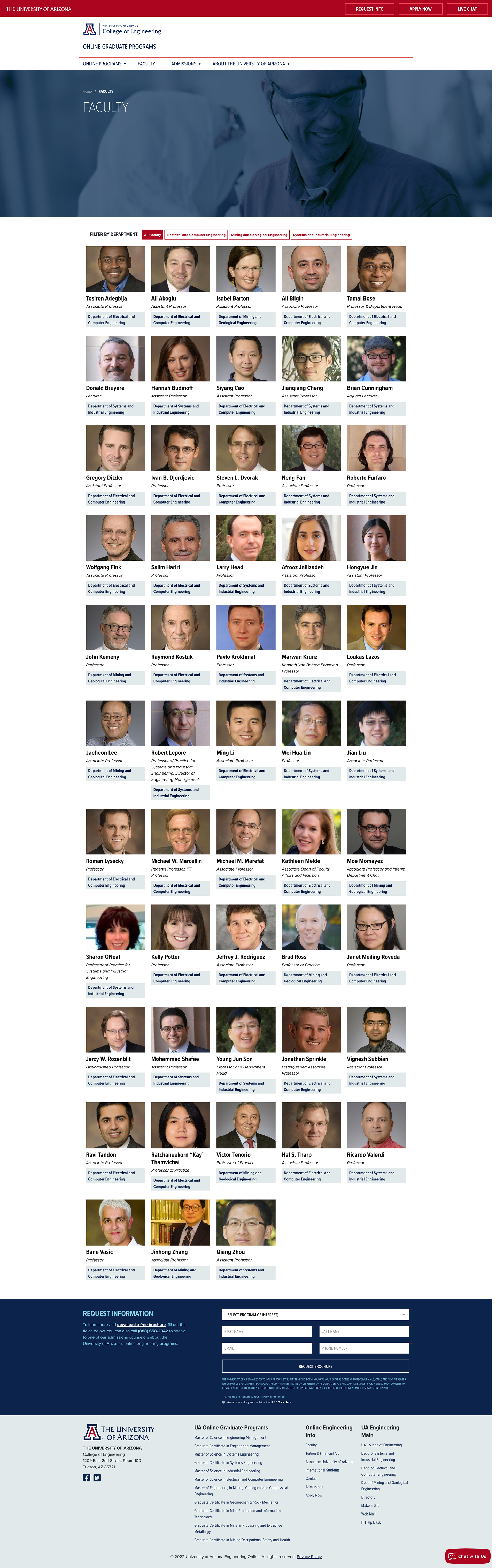Faculty listing page