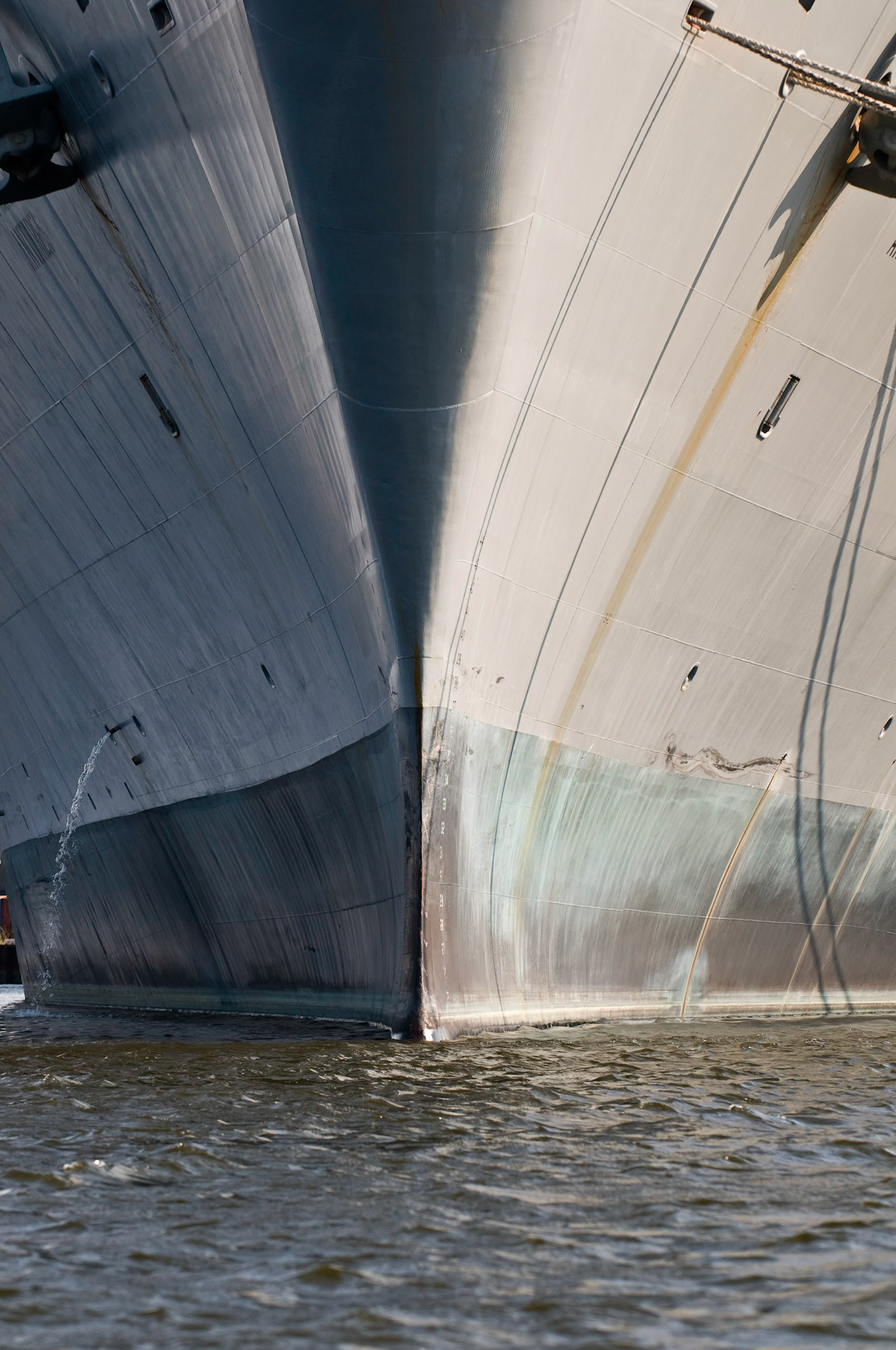 Bow of the U.S. Naval Ship "Antares" docked at Pier 10 of the North Locust Point Marine Terminal