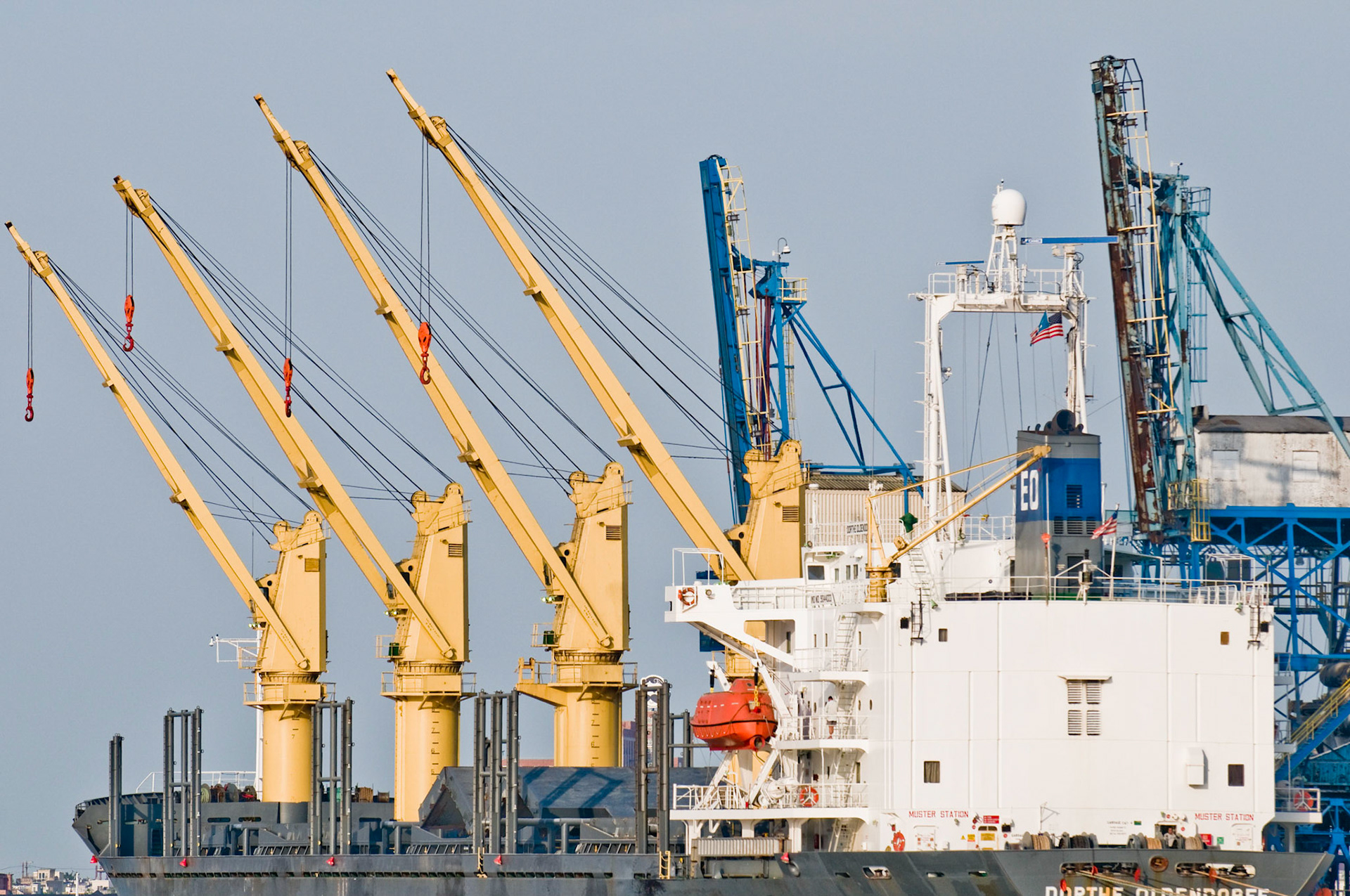 Deck cranes and superstructure of cargo ship "Dorthe Oldendorff"