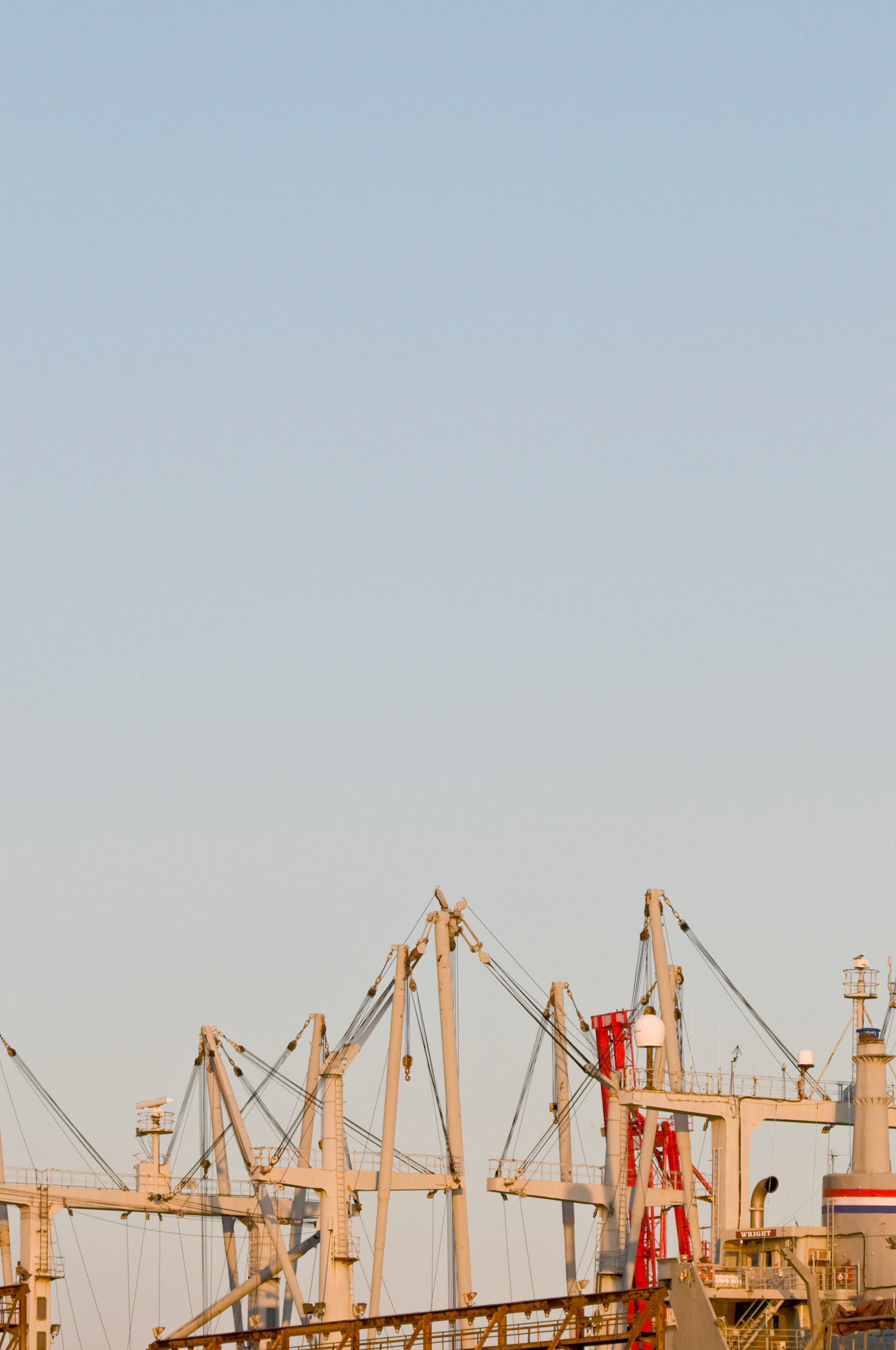 Deck cranes and superstructure of U.S. Naval Ship "Wright"