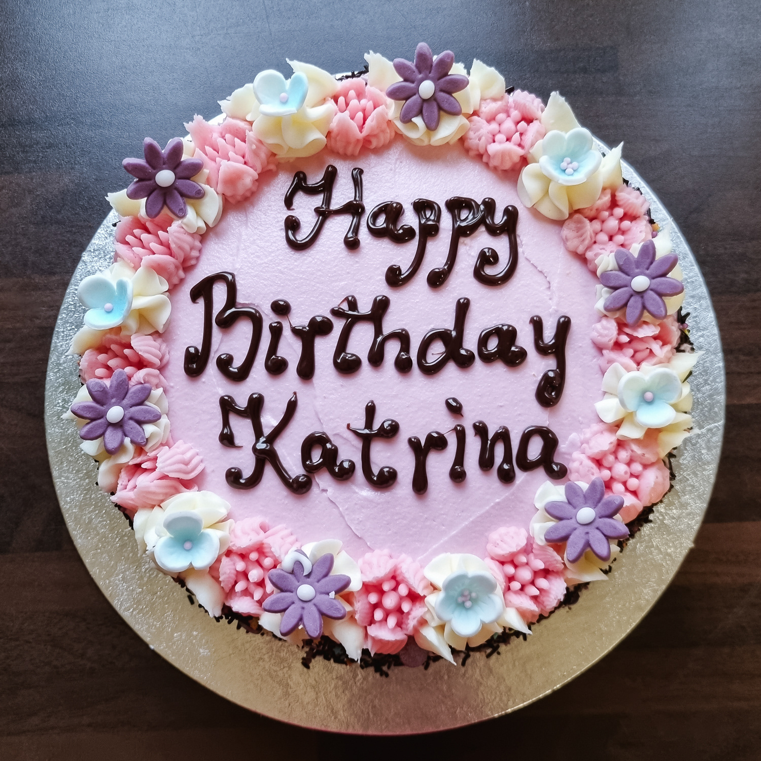 Strawberry buttercream Birthday cake with message