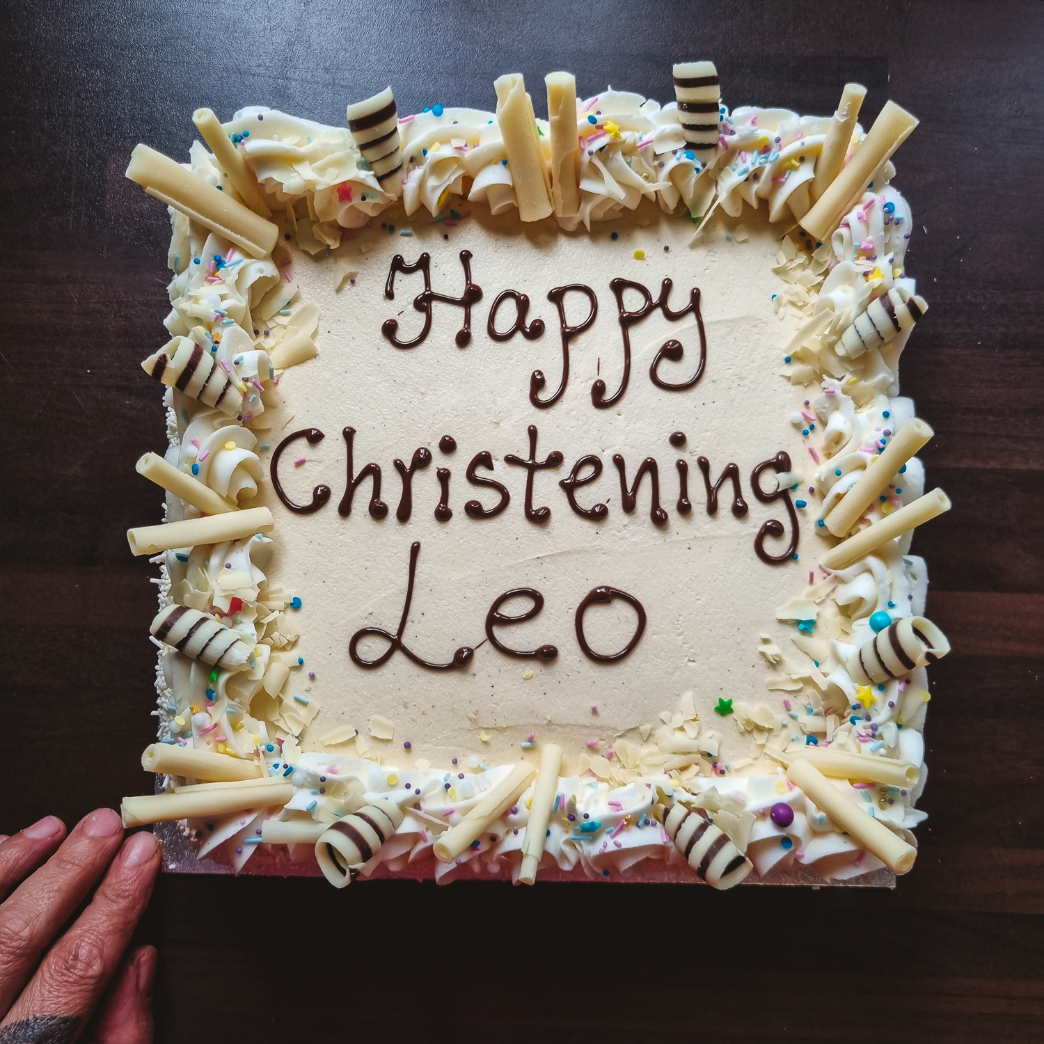 Christening Vanilla buttercream cake with writing on top