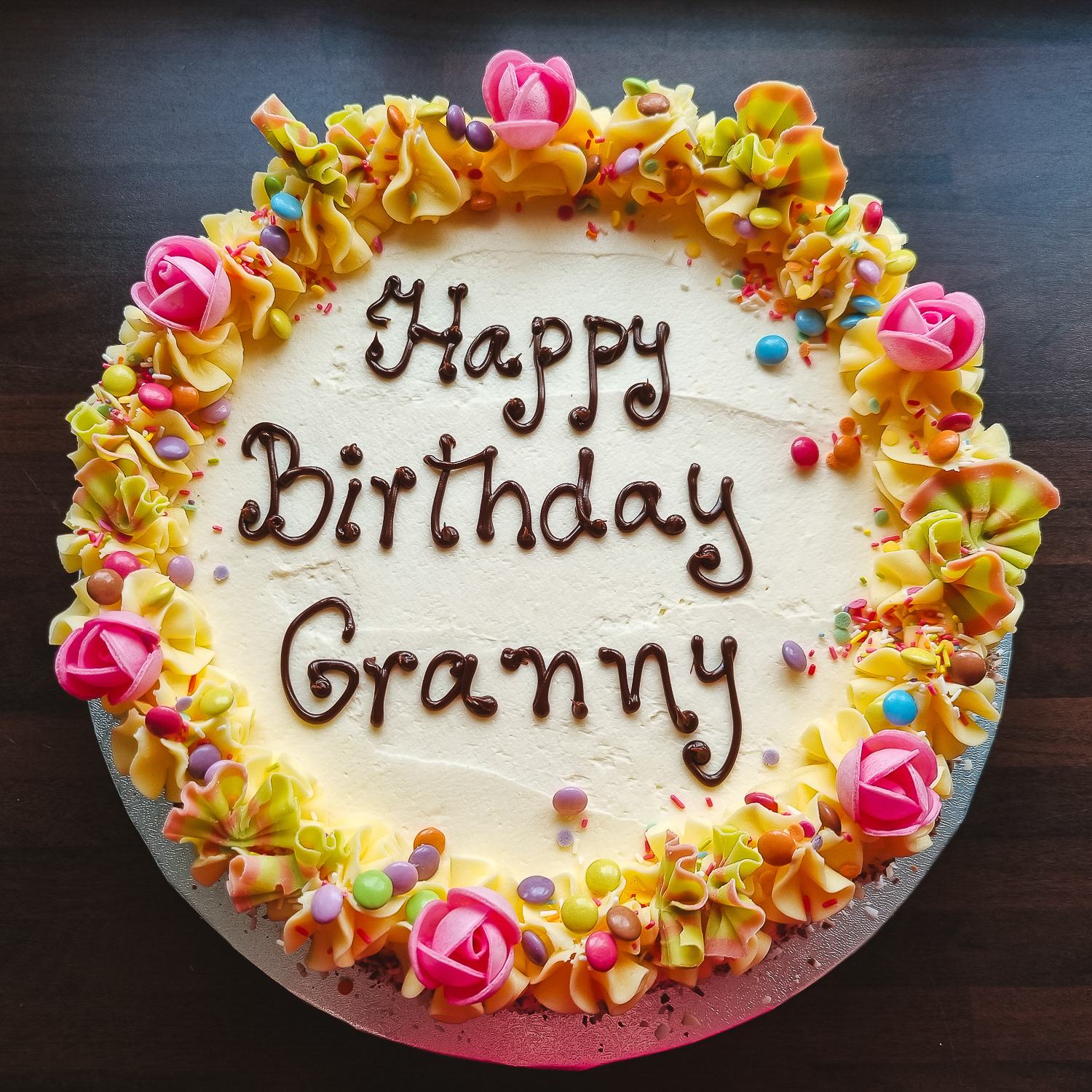 Vanilla buttercream Birthday cake with message
