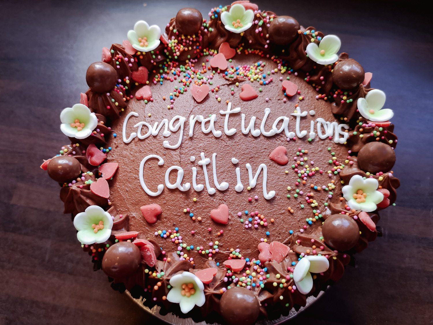 Chocolate buttercream Celebration cake with message