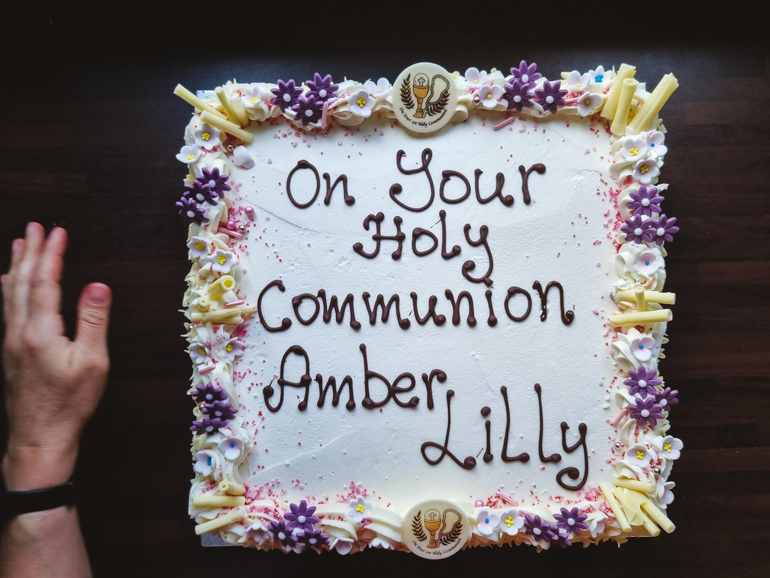 Vanilla buttercream Communion cake with message