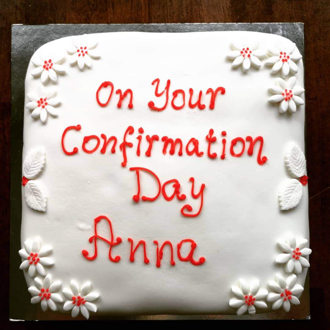 Royal Icing Confirmation cake with message