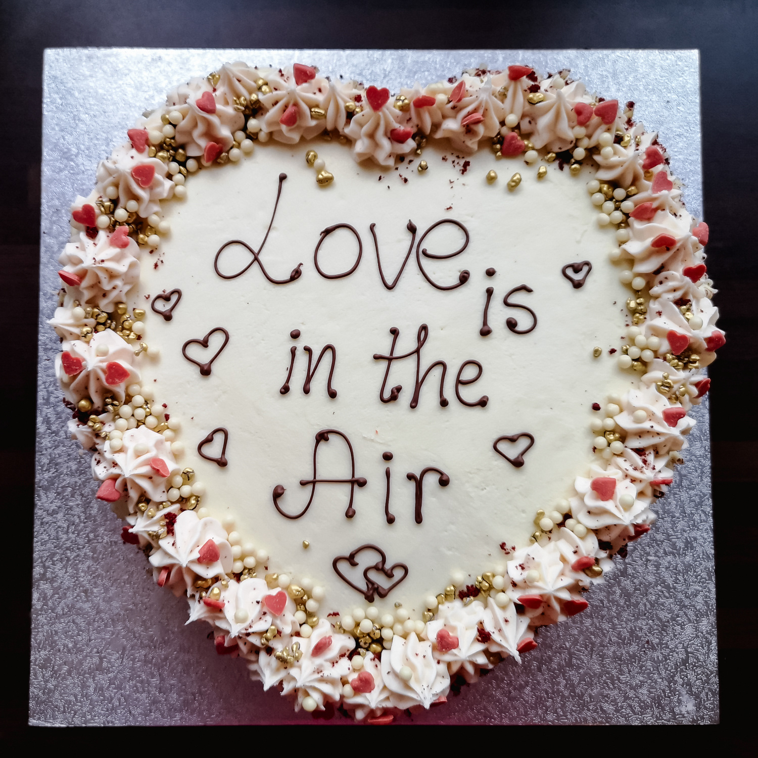 Heart Shaped Vanilla buttercream cake with message