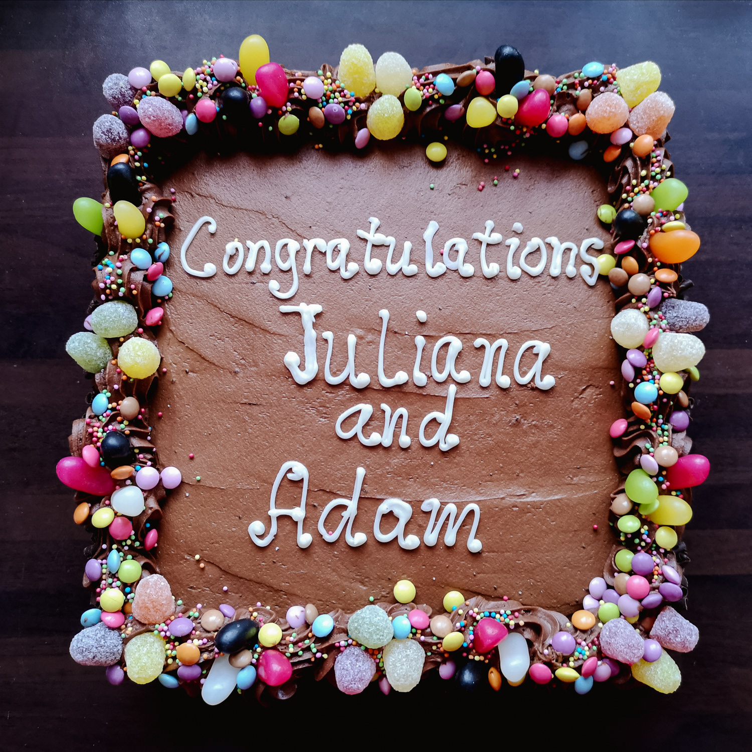 Chocolate buttercream Celebration cake with message