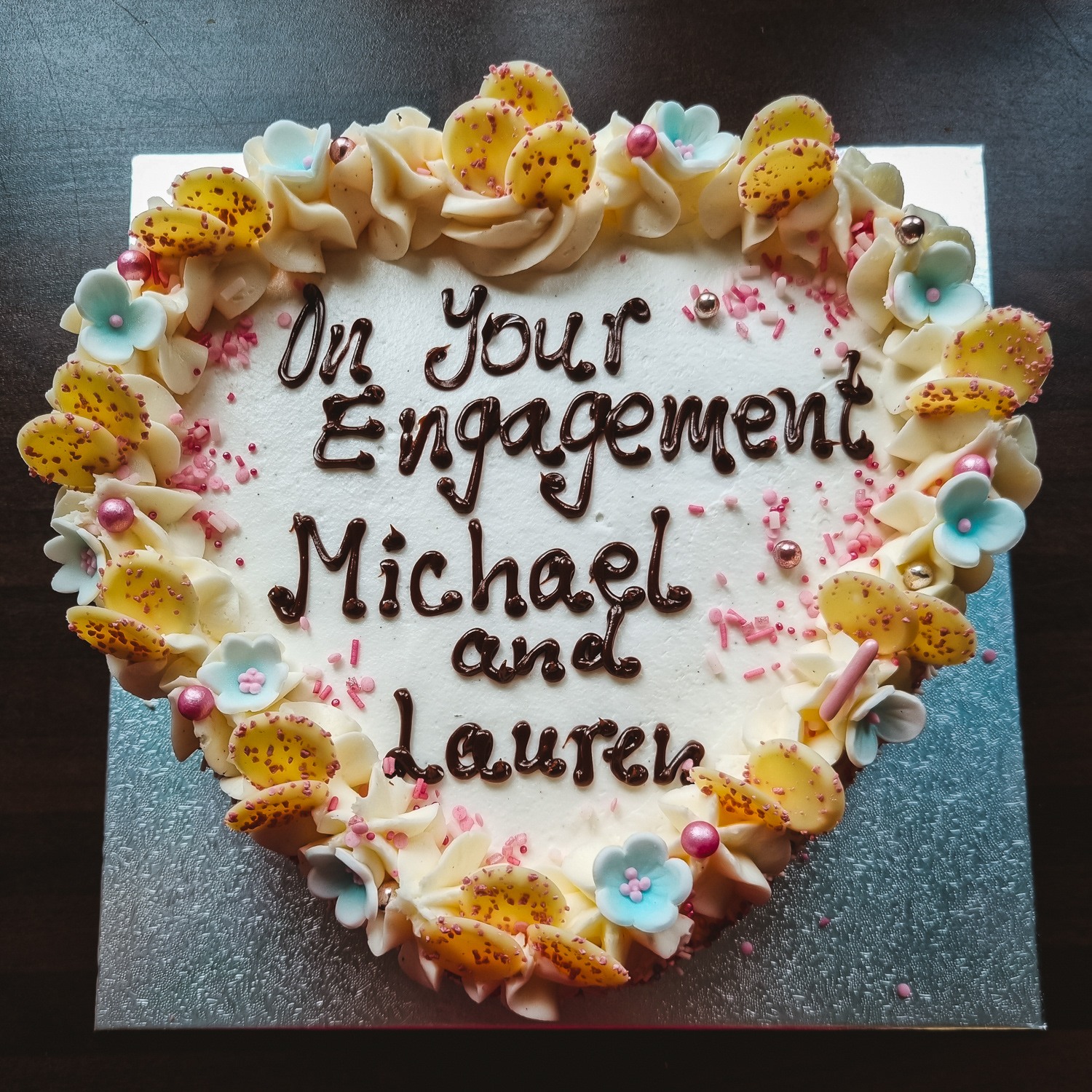 Heart Shaped Vanilla buttercream cake with message