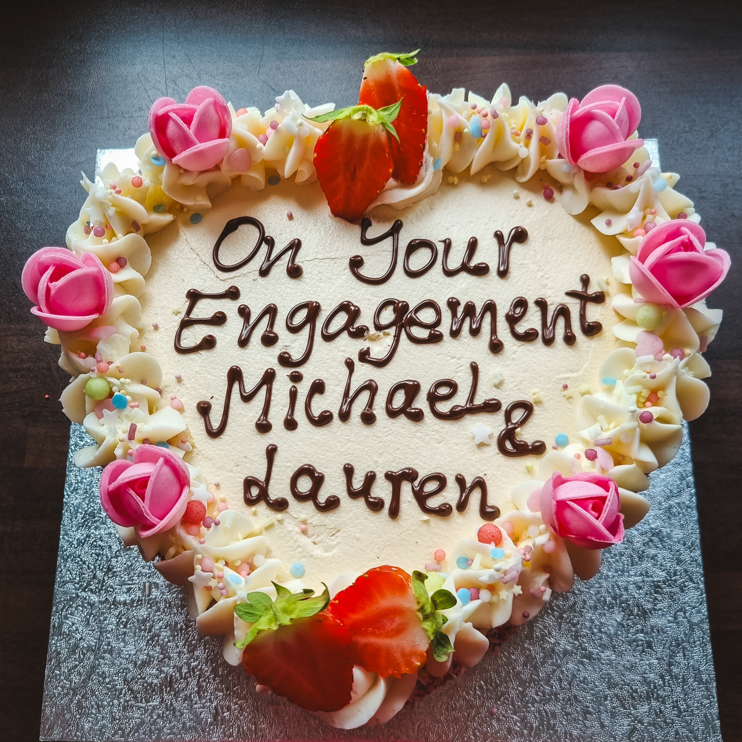 Heart Shaped Vanilla buttercream cake with message