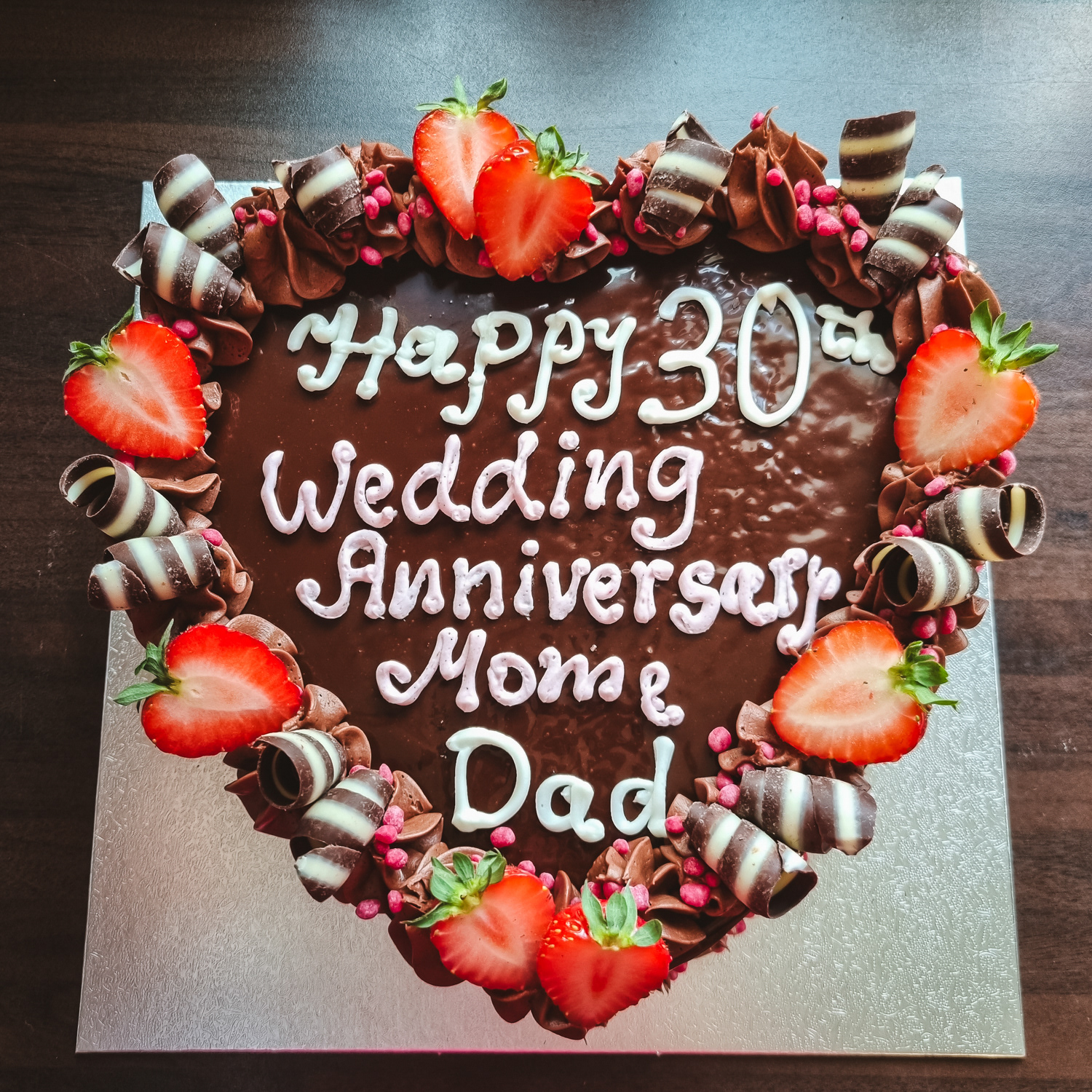 Heart Shaped chocolate Fudge Anniversary Cake