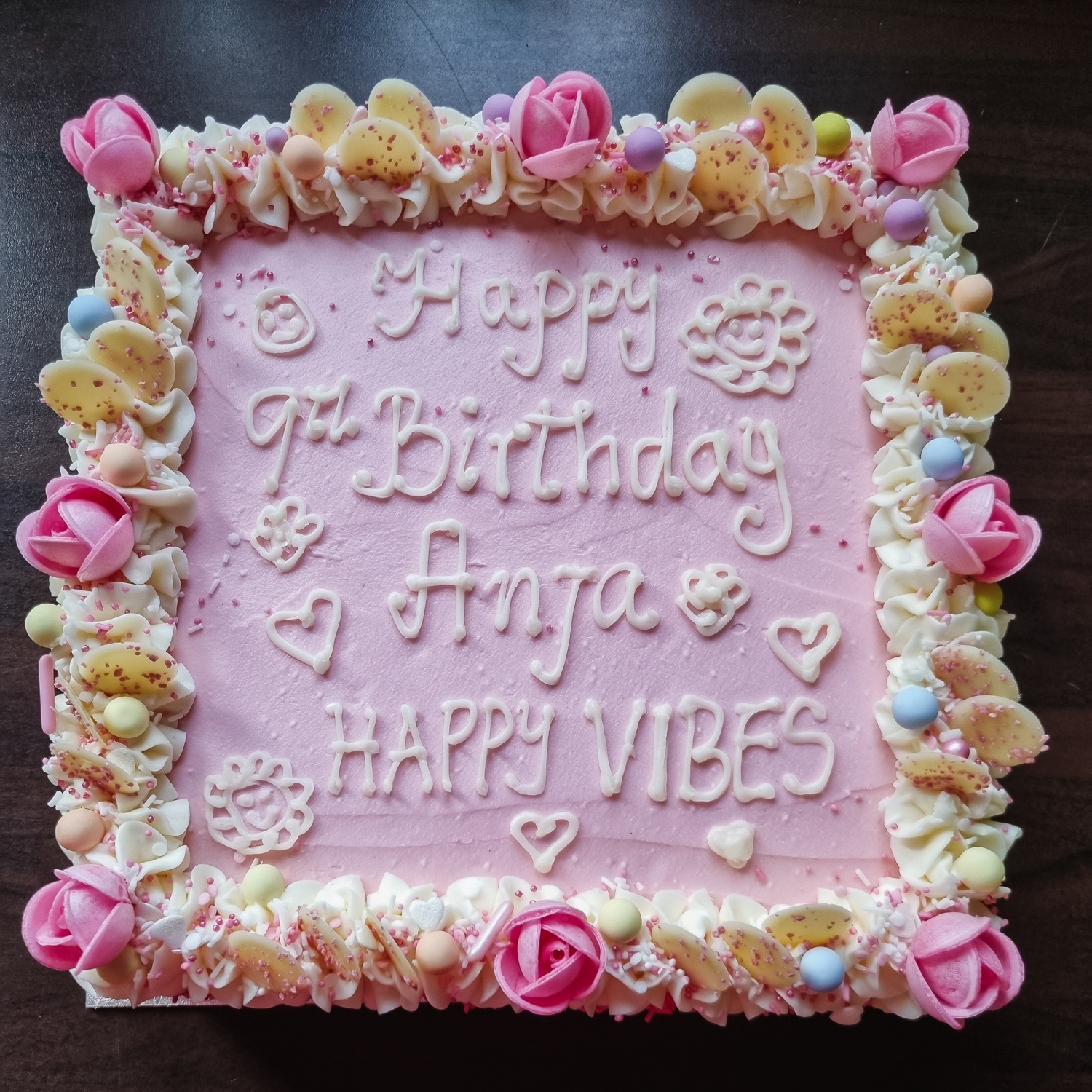 Strawberry buttercream Birthday cake with message