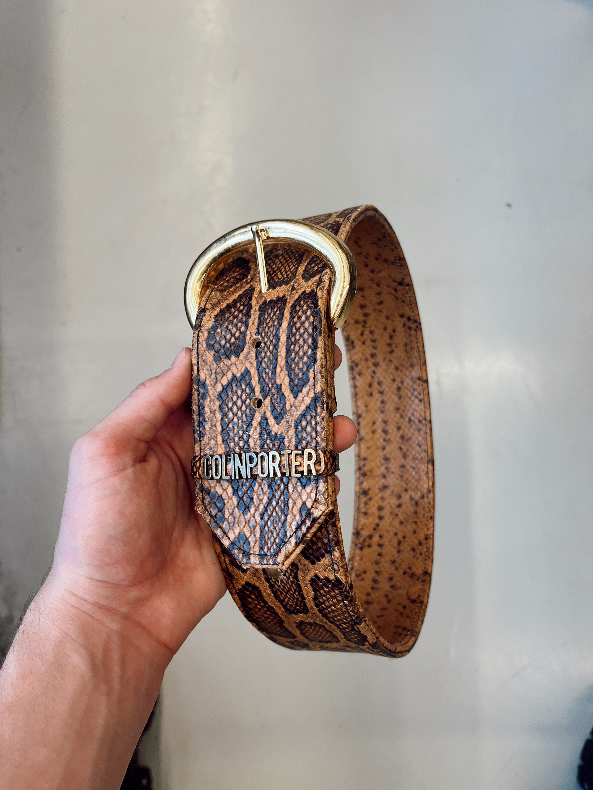 Belt made with embossed snakeskin leather