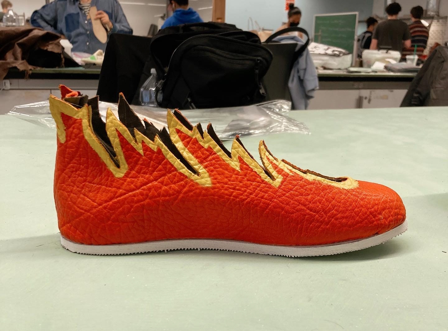 My first ever shoe; cowhide leather flame flat