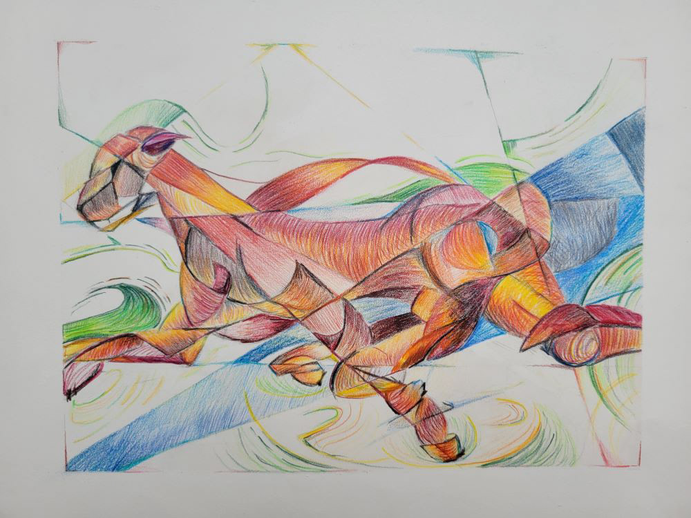 Cheetah, 2022. Colored pencil on stonehenge. 14 x 10 inches.