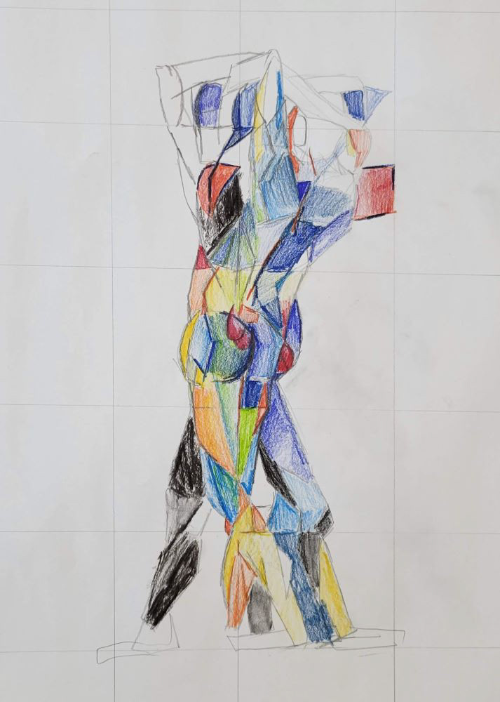 A Man and a Vase, 2022. Colored pencil on mixed media paper. 18 x 24 inches.