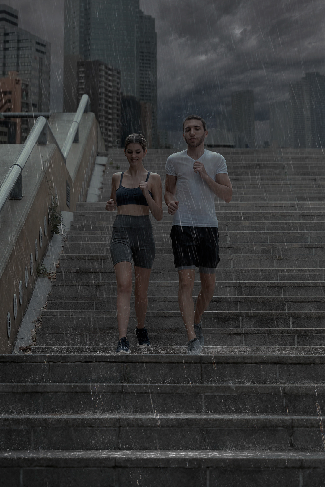 Change the weather to heavy rainstorm with dark dramatic storm clouds.