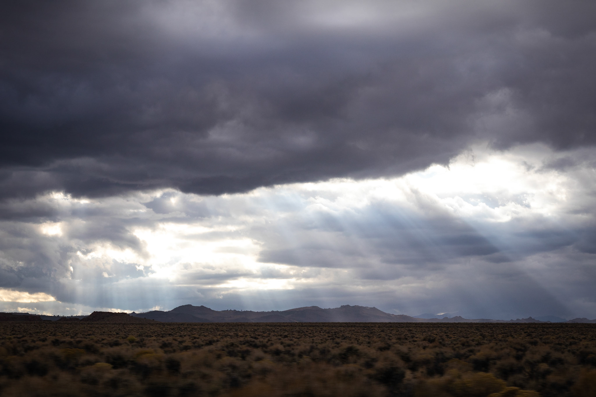 Sun breaking through clouds in Nevada