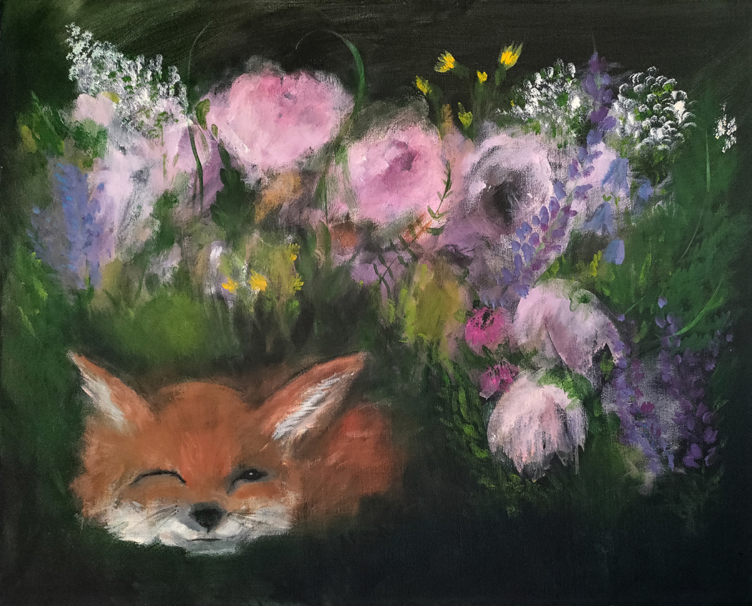 Kettu kukkapuskassa (orginal artwork sold)