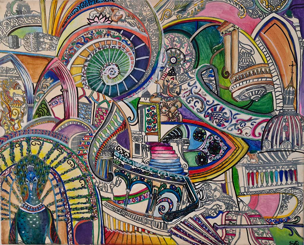 Cascading Colors; 2024; Mixed Media on Canvas - 16x20