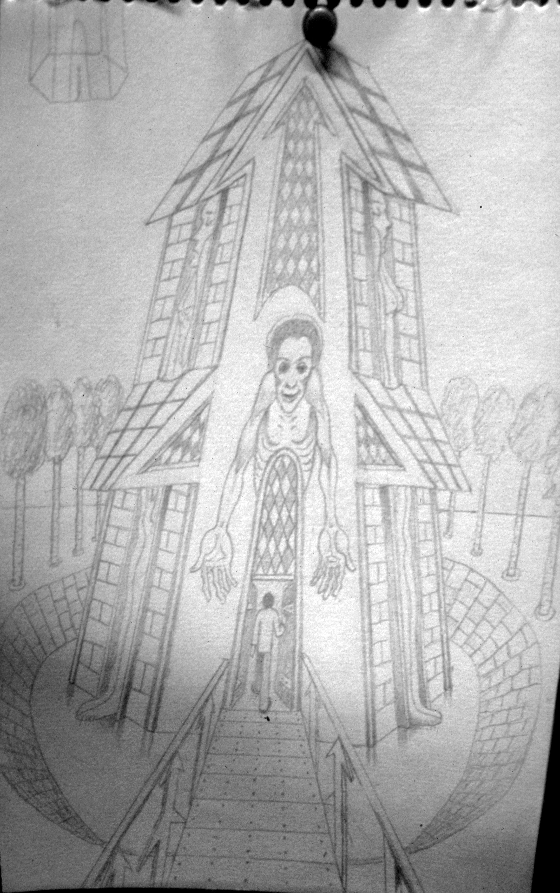 Sketch of a building where the paintings would have been housed for the sole purpose of everyone's contemplation of the art.