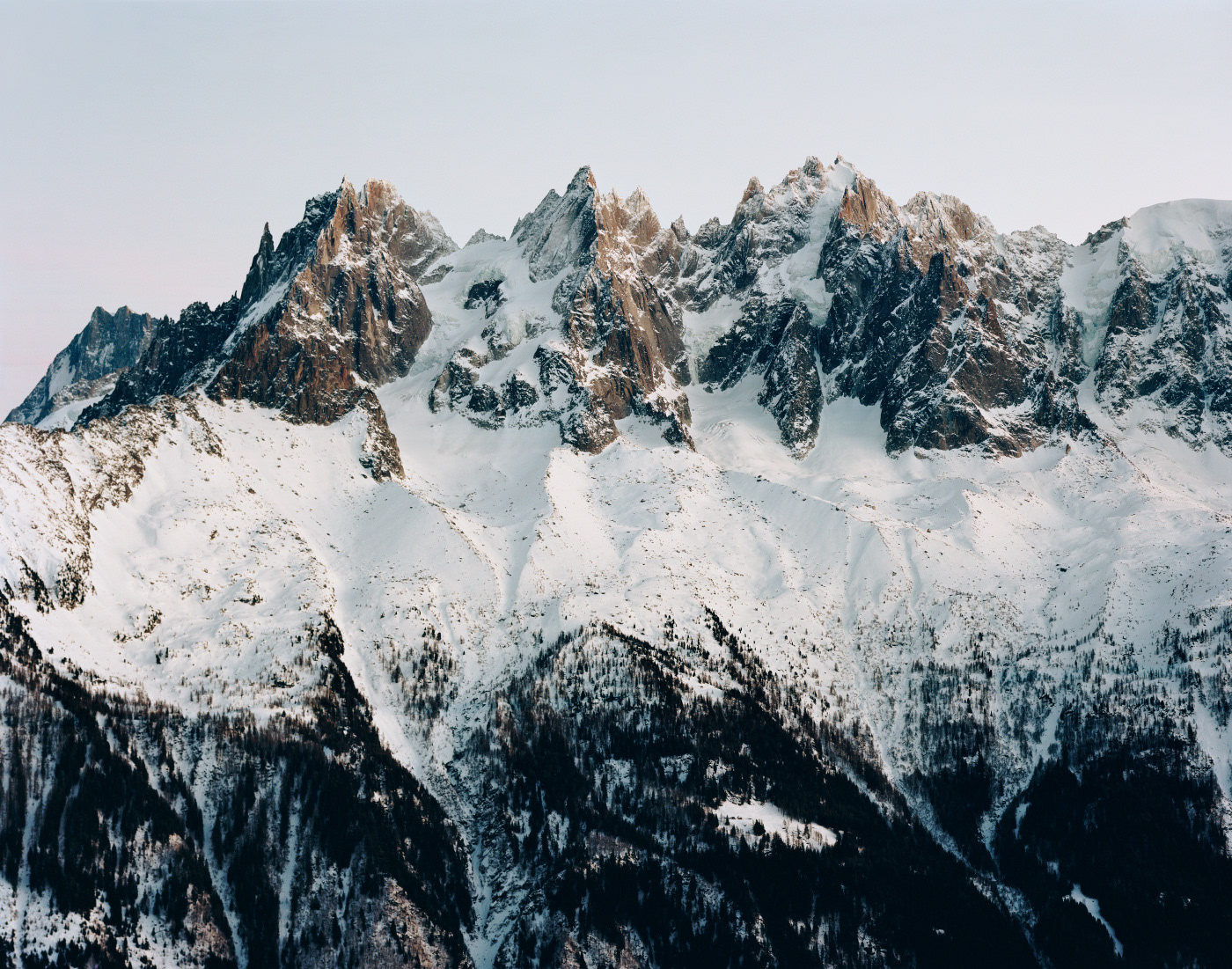 A beautiful large format 4x5 film landscape of Mont Blanc in the French Alps in winter