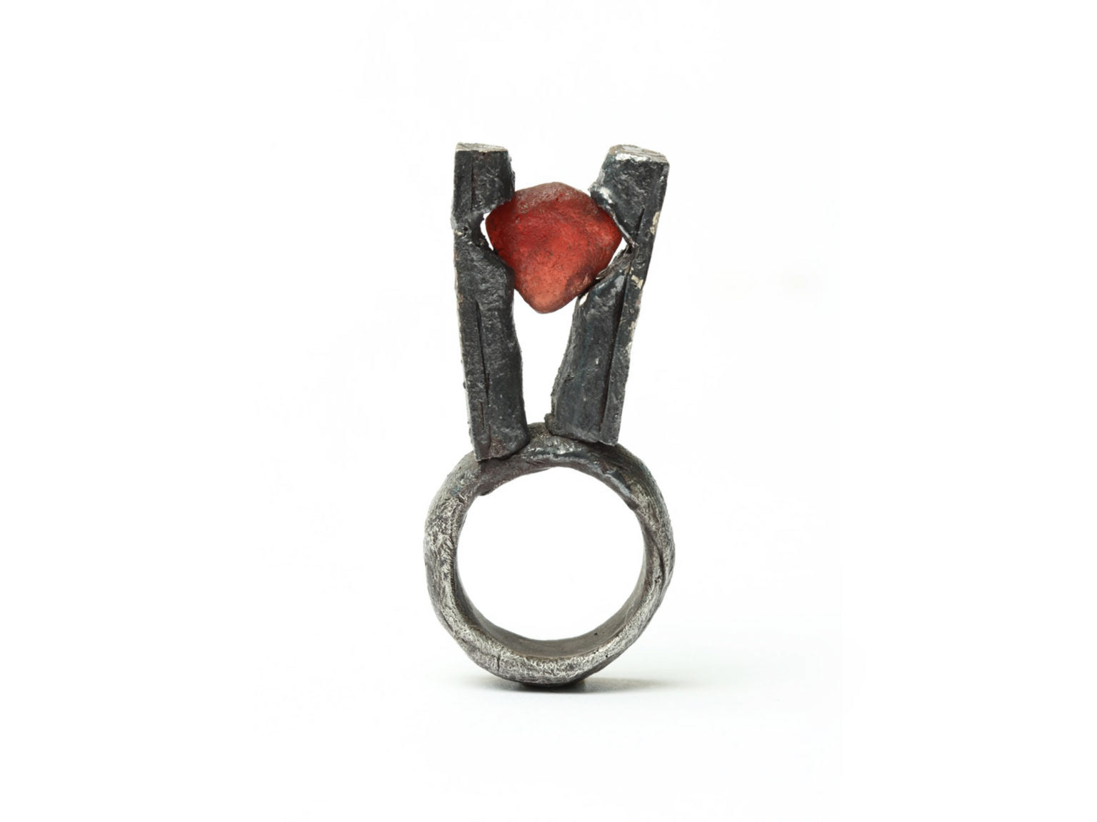 Ring 461, 2021 Silver, raw garnet