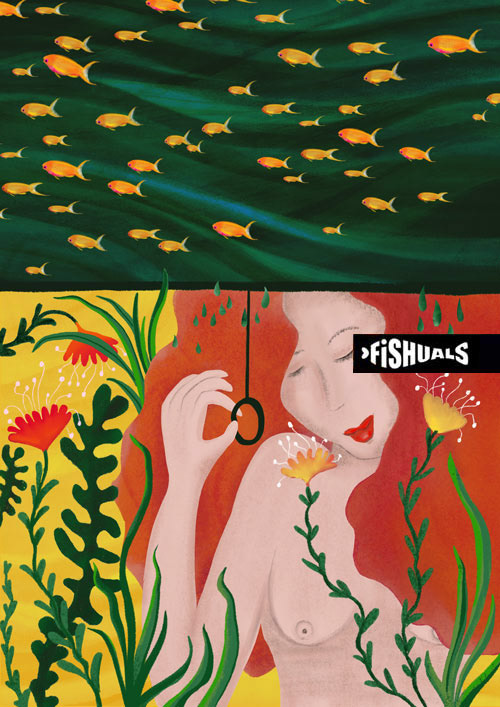 Patricia Hooning, illustration woman and fish