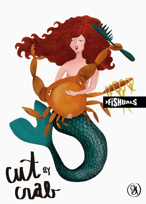 Patricia Hooning, illustration woman and crab, "Cut by Crab'"