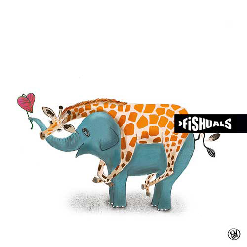 Patricia Hooning, illustration of elephant and giraffe (stationery products)