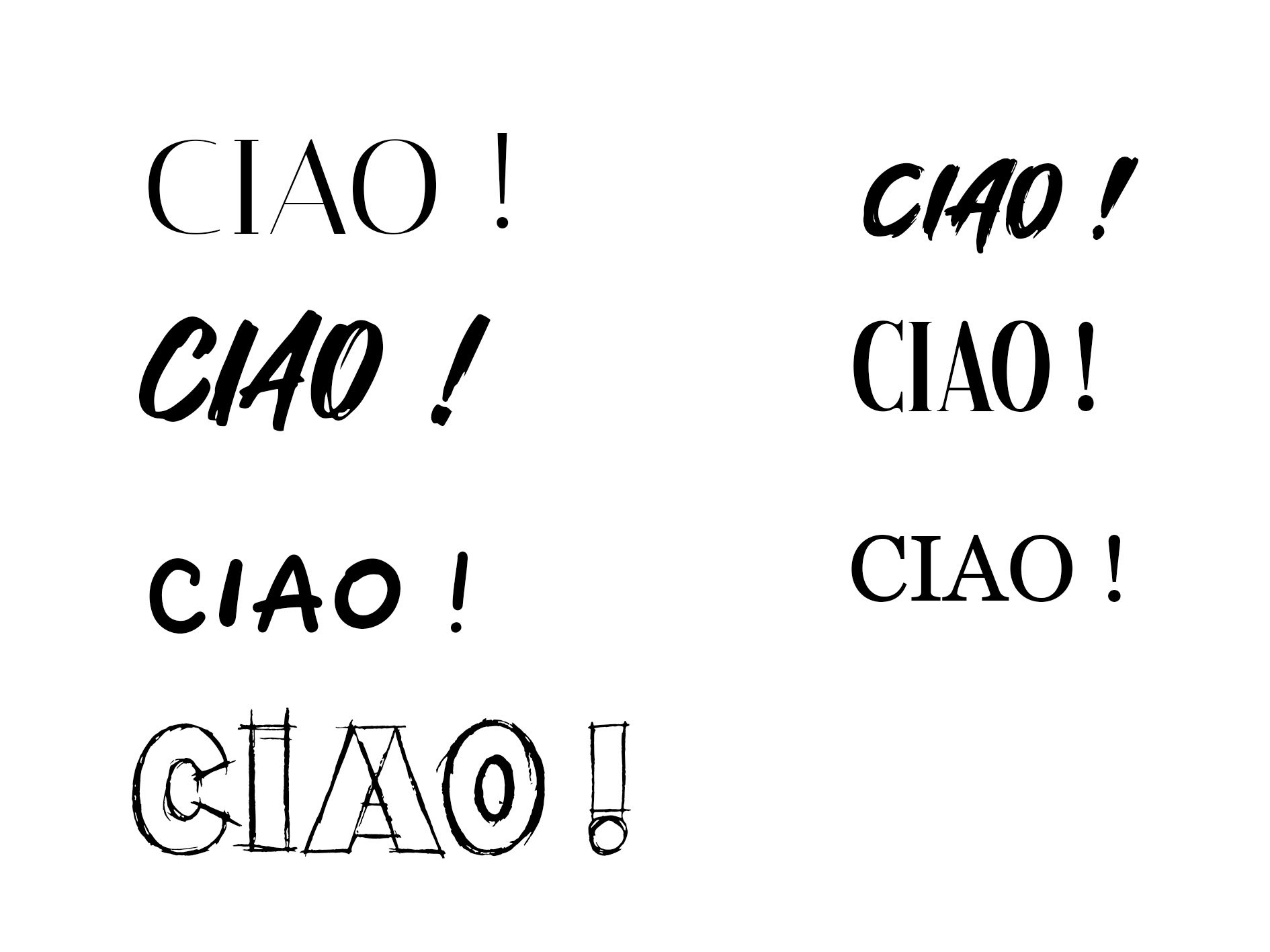 Calligraphies proposés pour la pièce " Ciao! "