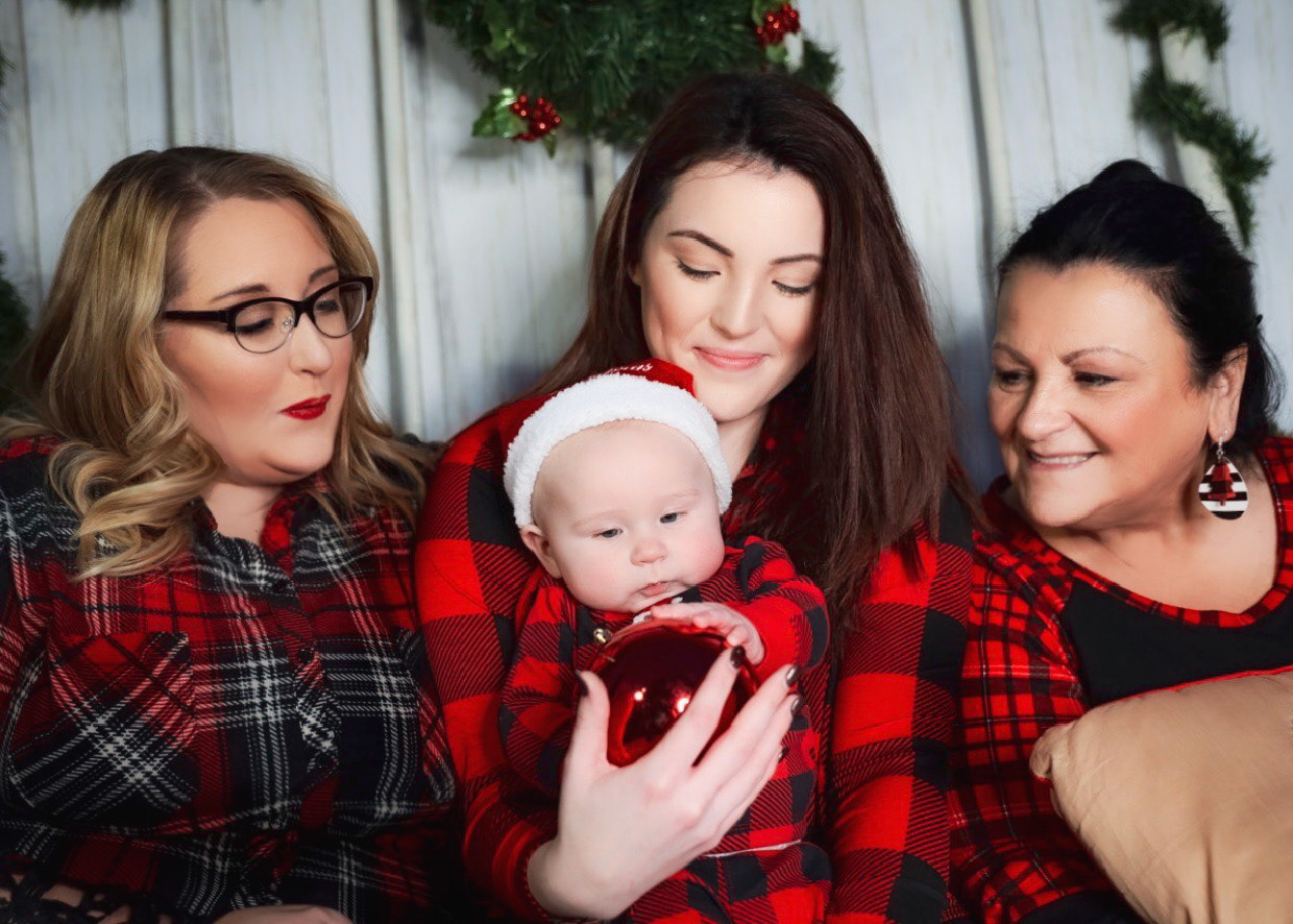 Family Love, Mom, baby, Aunt and Nana at Christmas