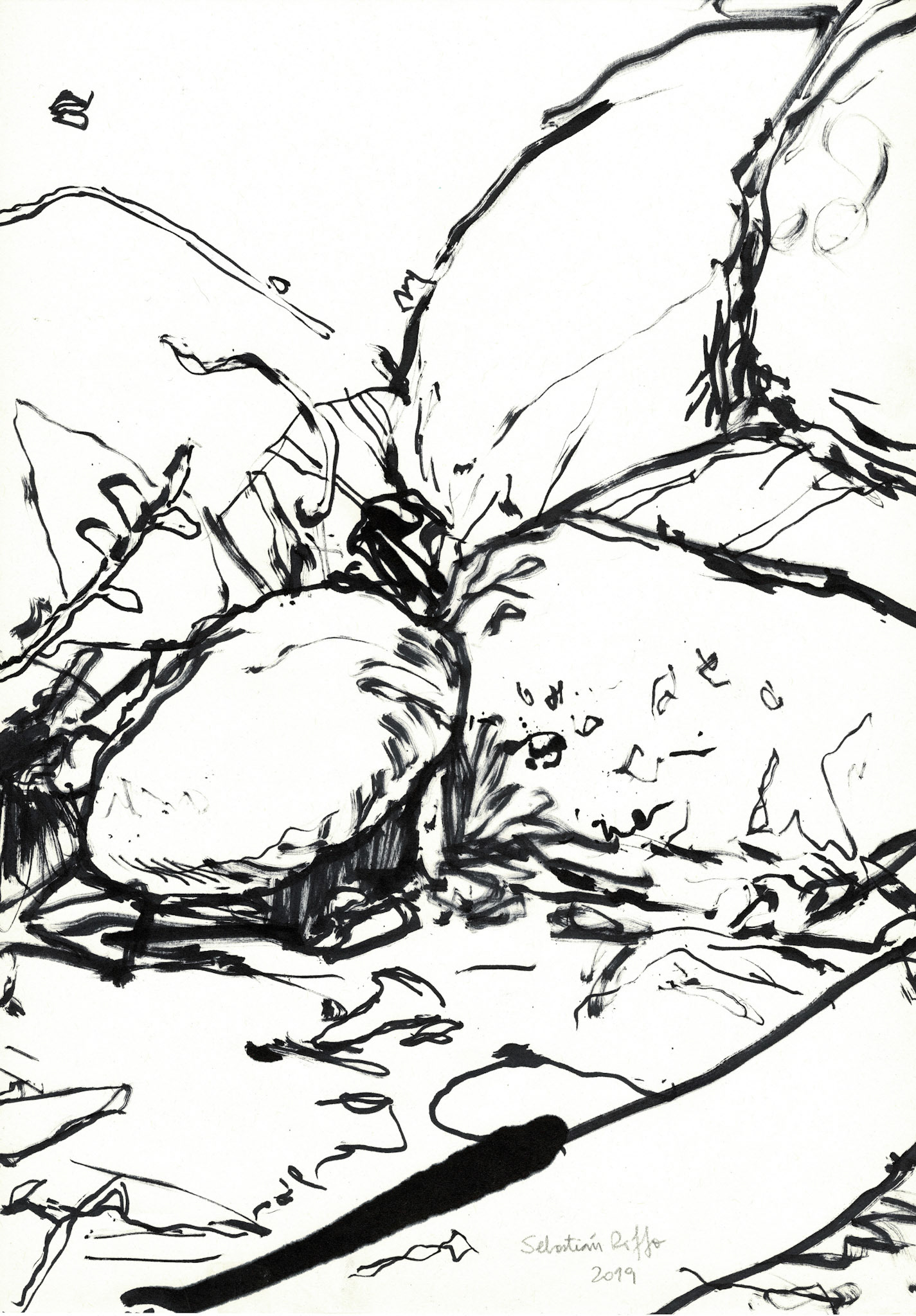 "El lenguaje internacional de los escombros" (2019). Tinta en base a alcohol sobre papel. 29,7x42 cm. 