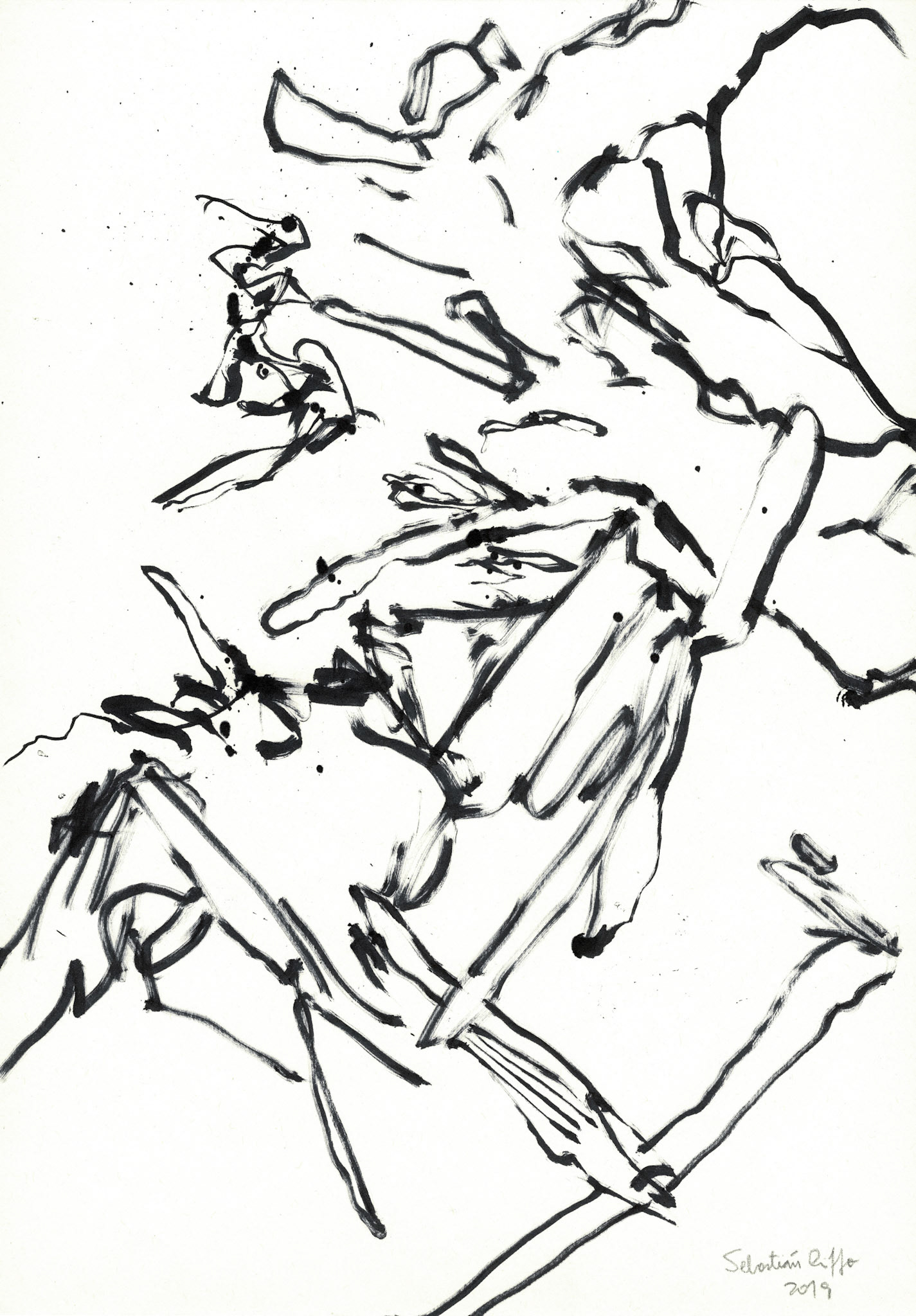 "El lenguaje internacional de los escombros" (2019). Tinta en base a alcohol sobre papel. 29,7x42 cm. 