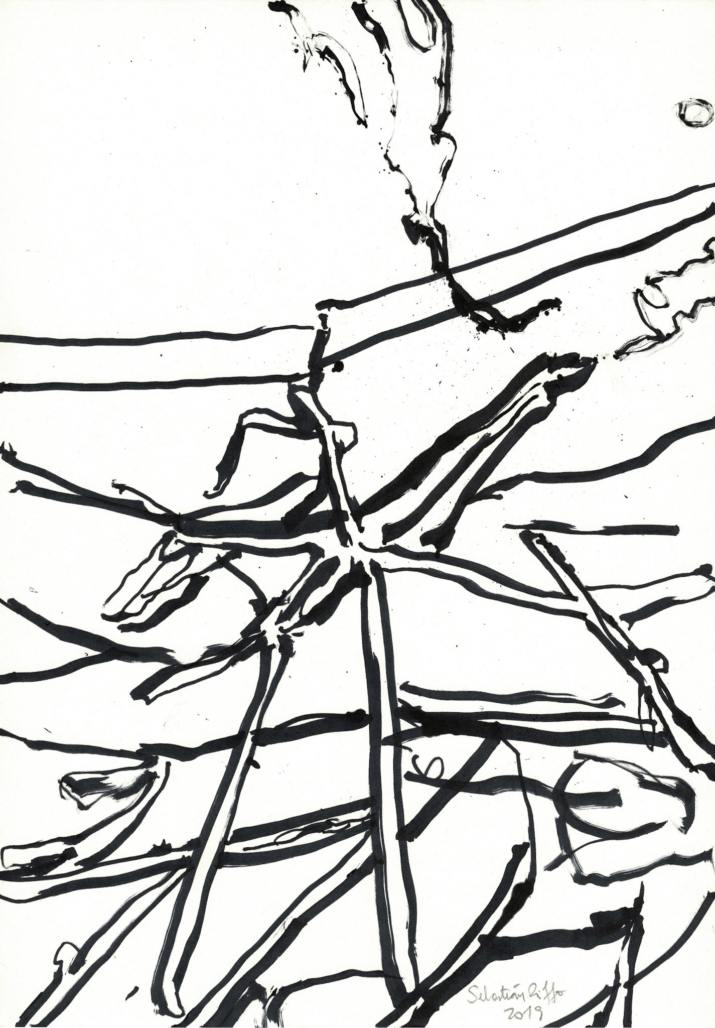 "El lenguaje internacional de los escombros" (2019). Tinta en base a alcohol sobre papel. 29,7x42 cm. 