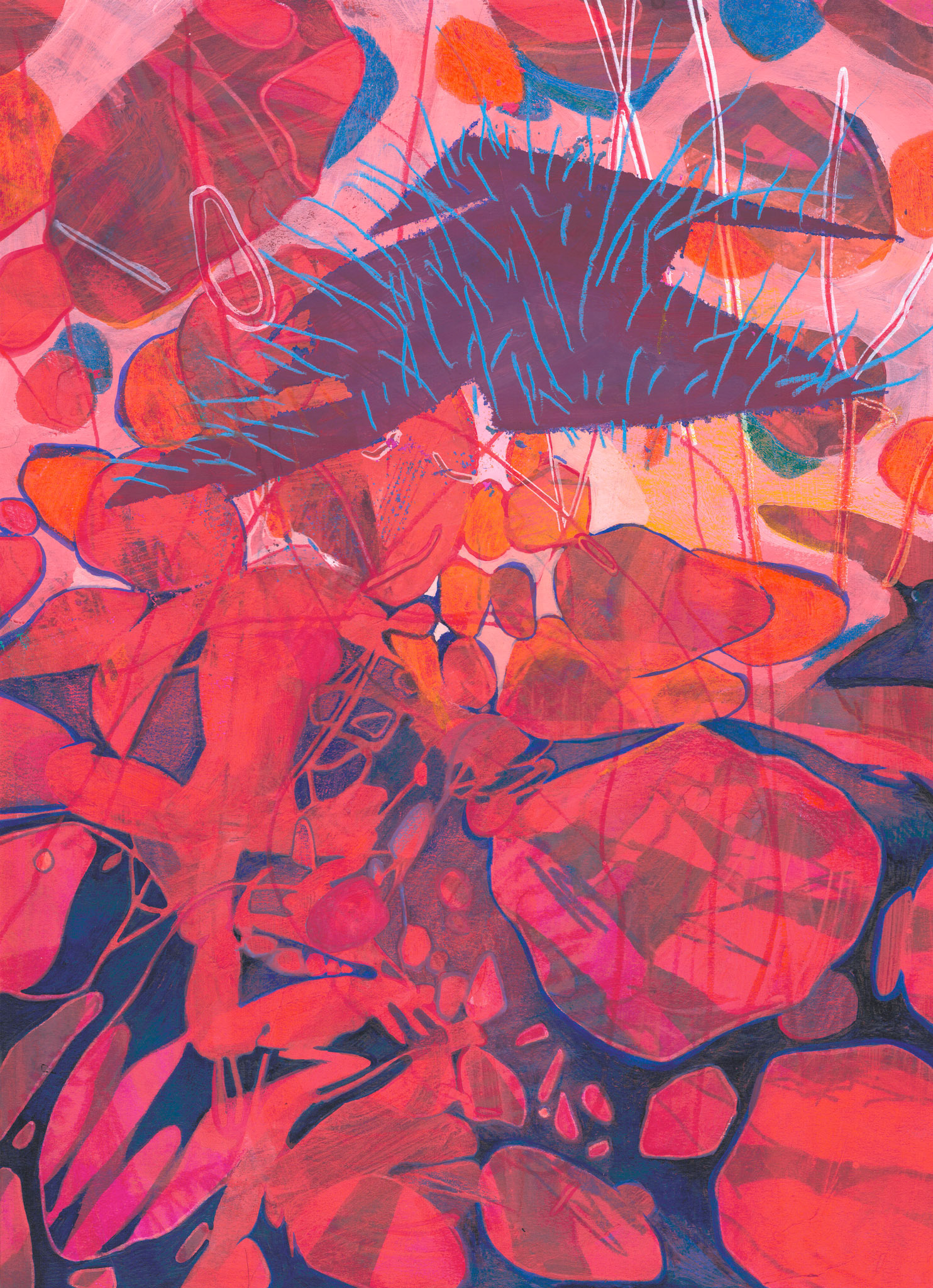 "De cómo destruí mi hogar" (2020). Lápices de madera, plumones Sharpie, plumones Posca y témpera. Papel Fabriano Bristol 250g. 21 x 28,7 cm.