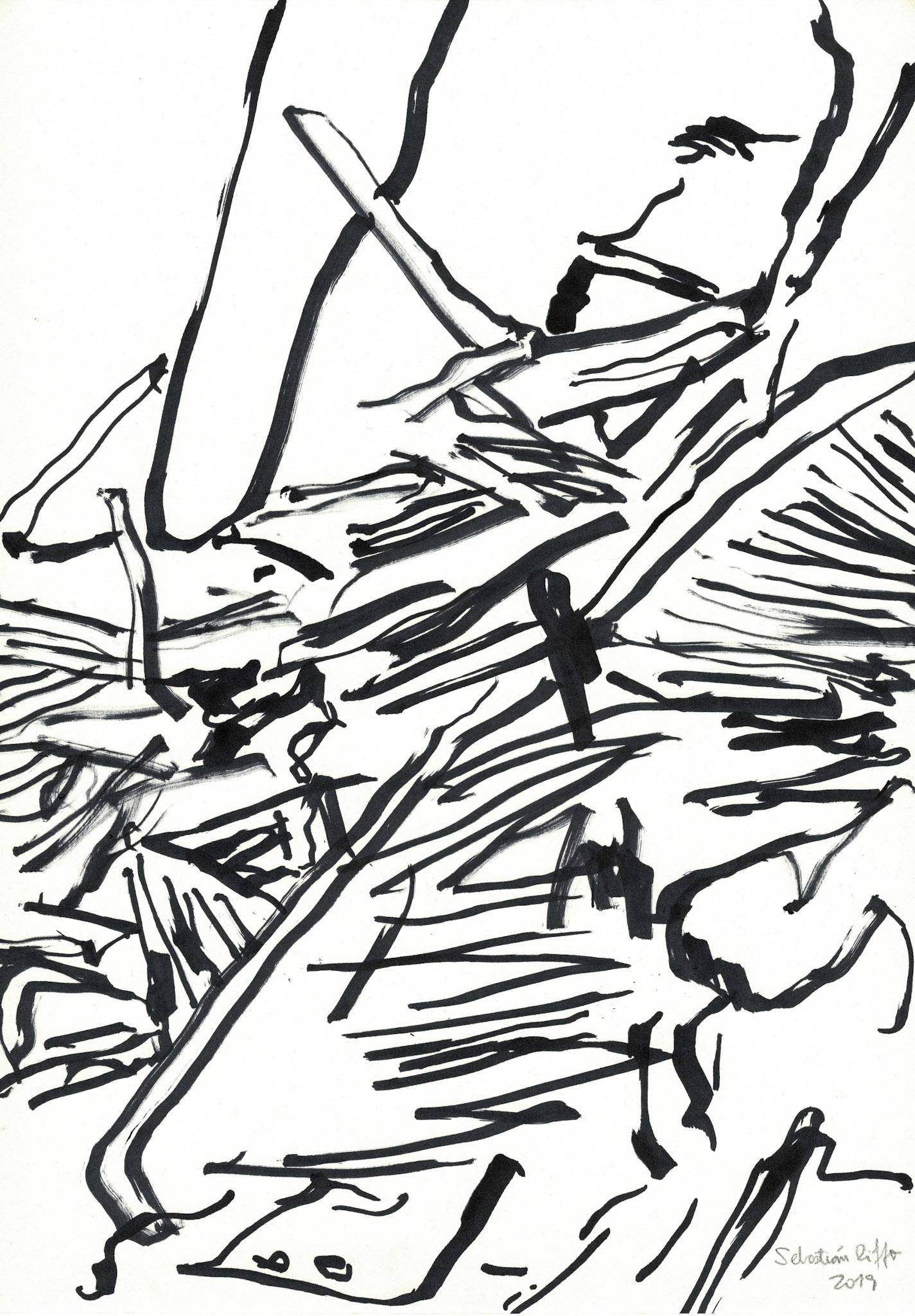 "El lenguaje internacional de los escombros" (2019). Tinta en base a alcohol sobre papel. 29,7x42 cm. 