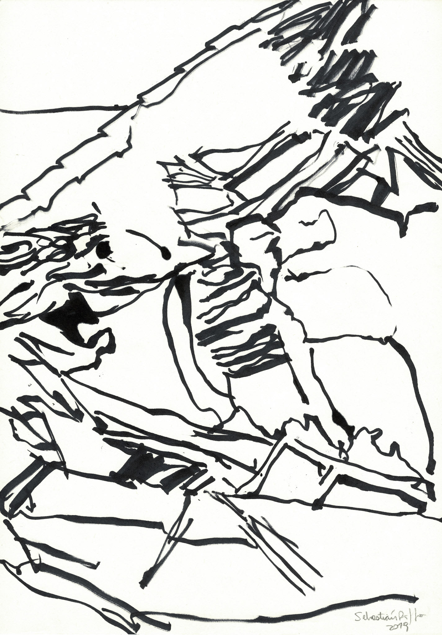 "El lenguaje internacional de los escombros" (2019). Tinta en base a alcohol sobre papel. 29,7x42 cm. 