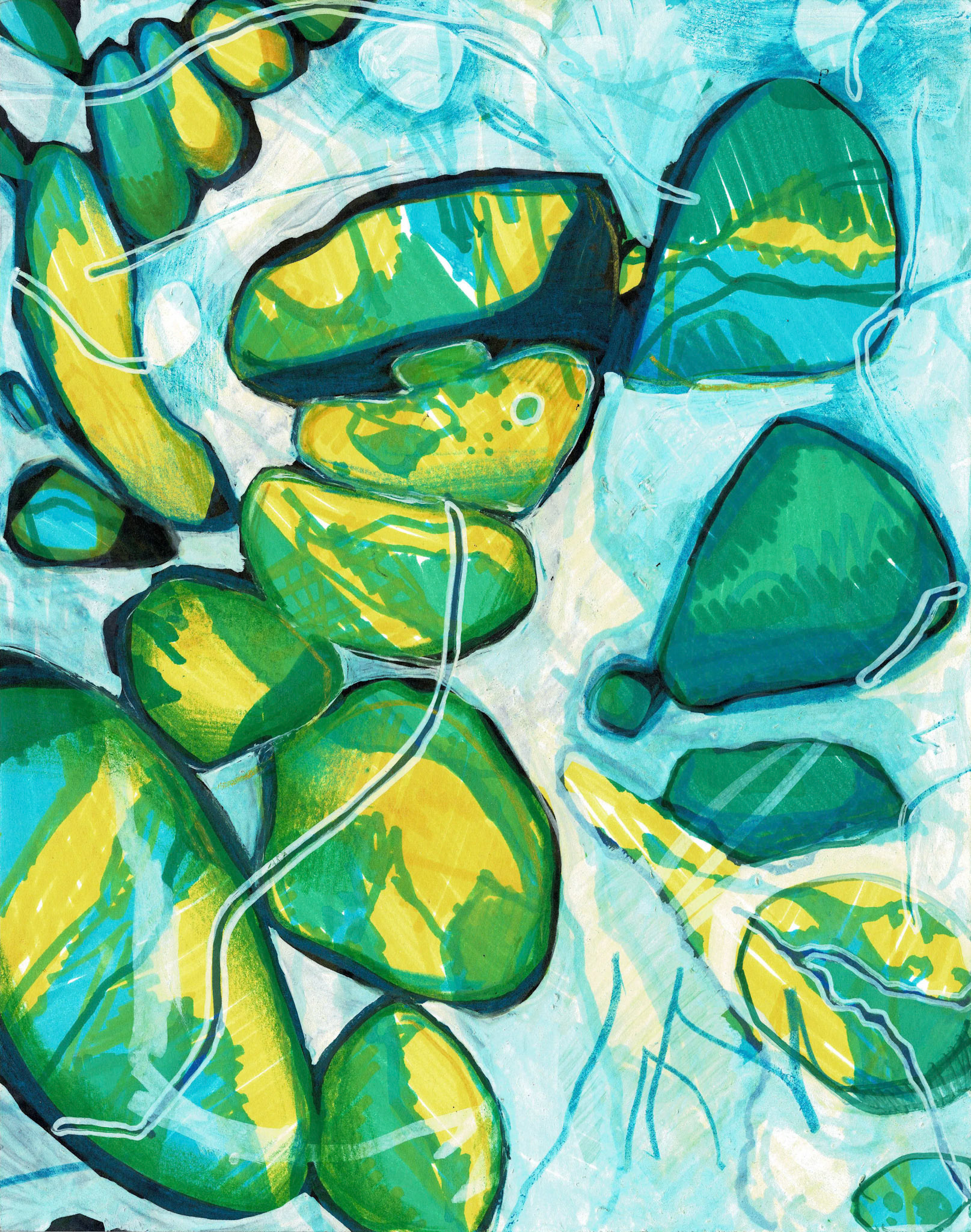 "De las primeras veces que me atreví a rehacer lo que había hecho" (2019-2020). Lápices de madera, plumones Sharpie, plumones Posca y témpera. Papel Fabriano Bristol 250g. 21 x 26,5 cm.