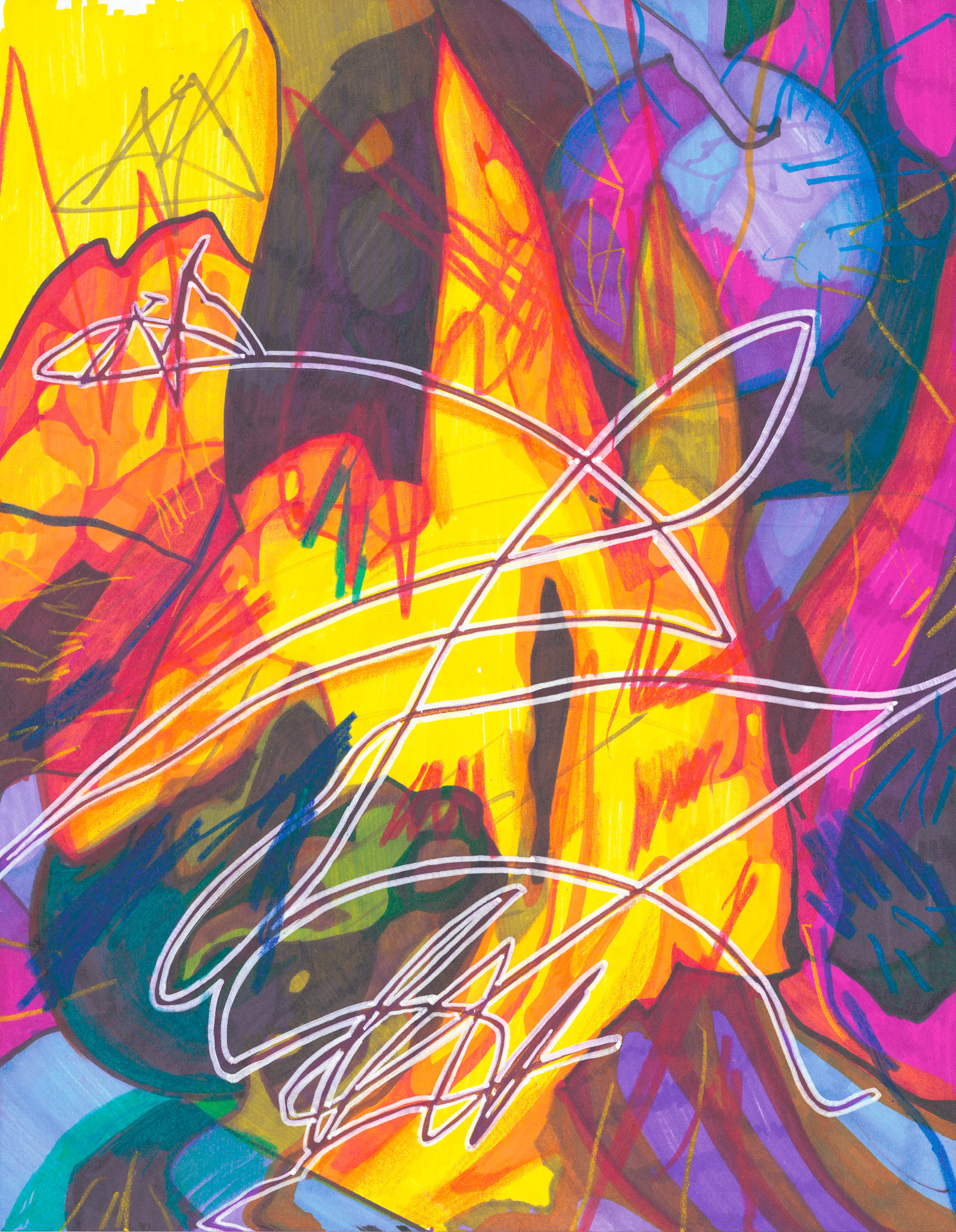 "De cómo armé mi espacio de trabajo" (2020). Lápices de madera, plumones Sharpie y plumones Posca. Papel Fabriano Bristol 250g. 21 x 27 cm.