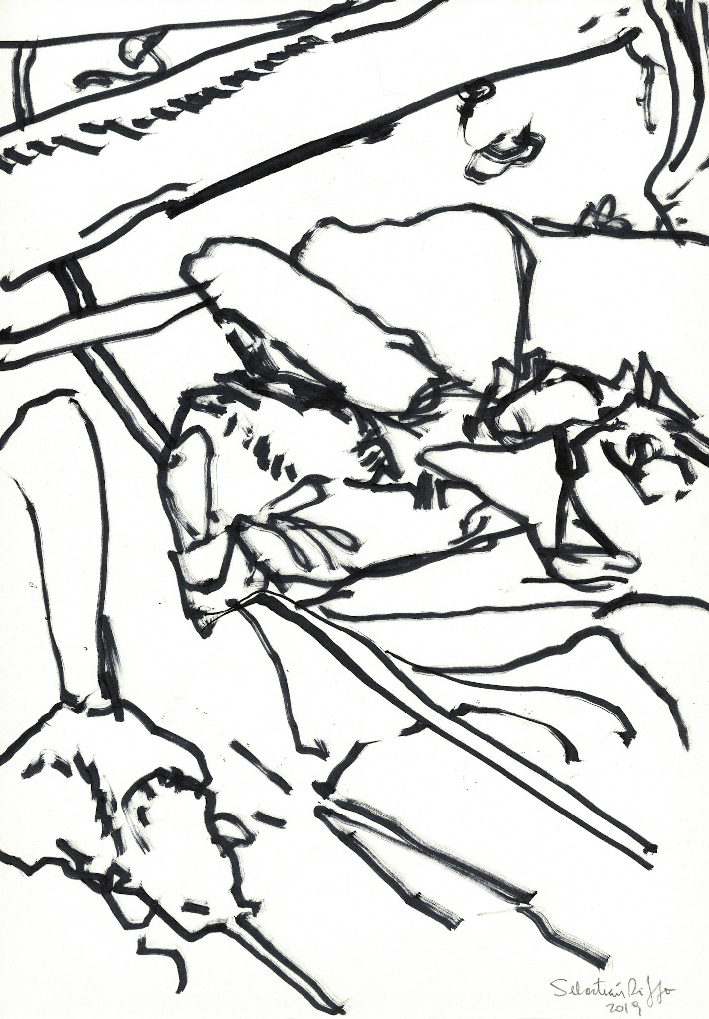 "El lenguaje internacional de los escombros" (2019). Tinta en base a alcohol sobre papel. 29,7x42 cm. 