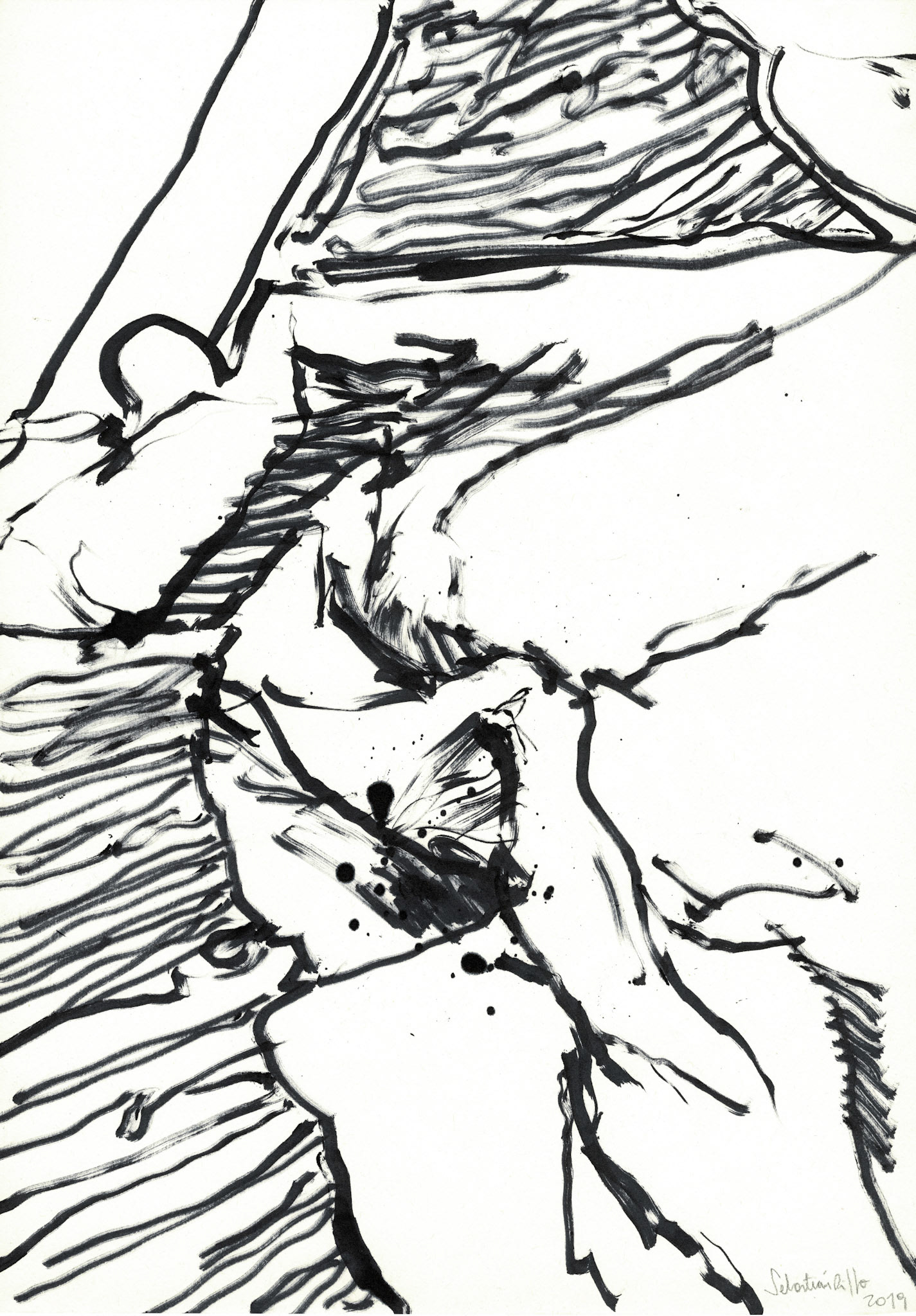 "El lenguaje internacional de los escombros" (2019). Tinta en base a alcohol sobre papel. 29,7x42 cm. 