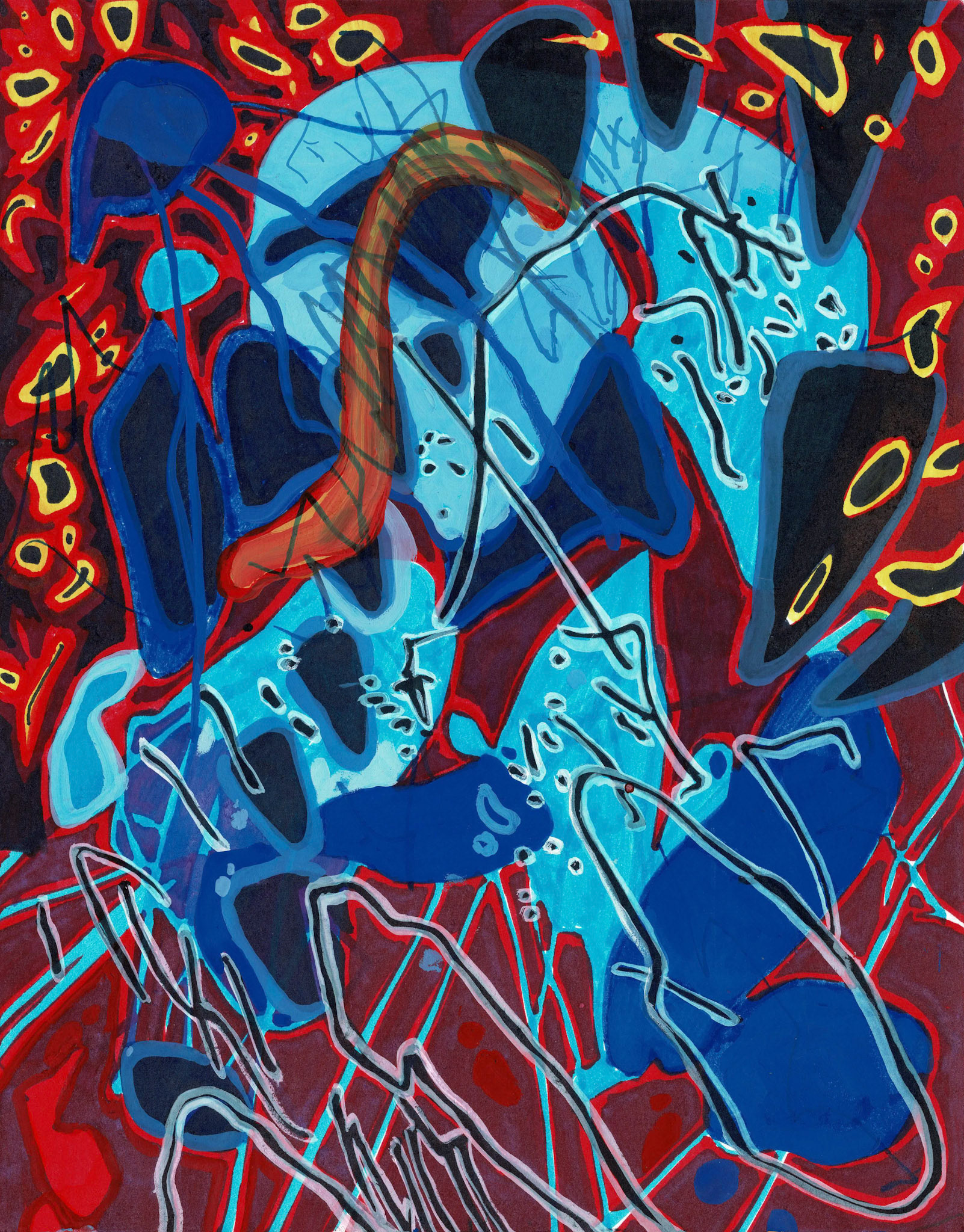 "Nuevos horizontes" (2019). Lápices de madera, plumones Sharpie, plumones Posca y témpera. Papel Fabriano Bristol 250g. 21 x 26,8 cm.