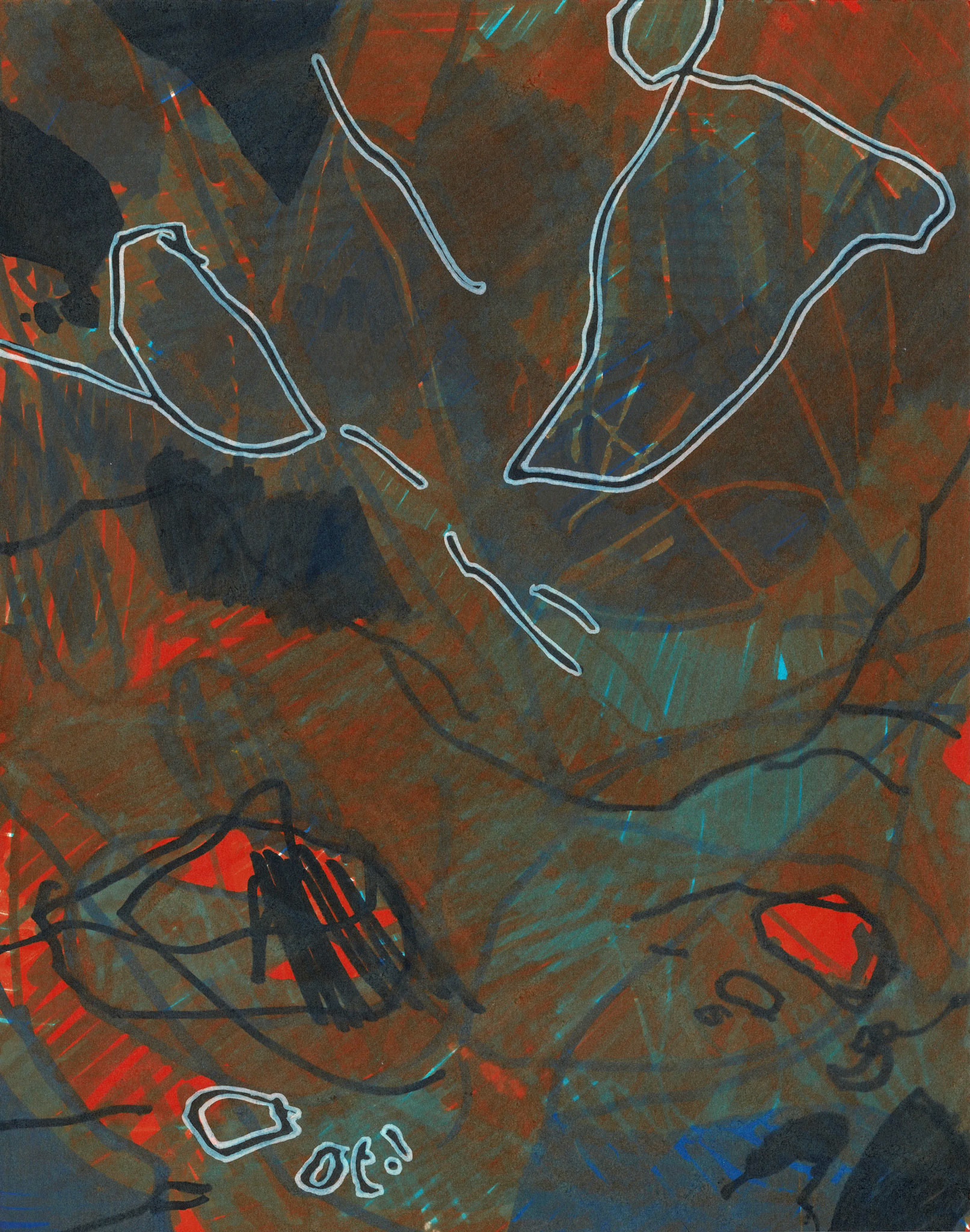 "Humedal" (2019-2020). Lápices de madera, plumones Sharpie, plumones Posca y témpera. Papel Fabriano Bristol 250g. 21 x 26,5 cm.