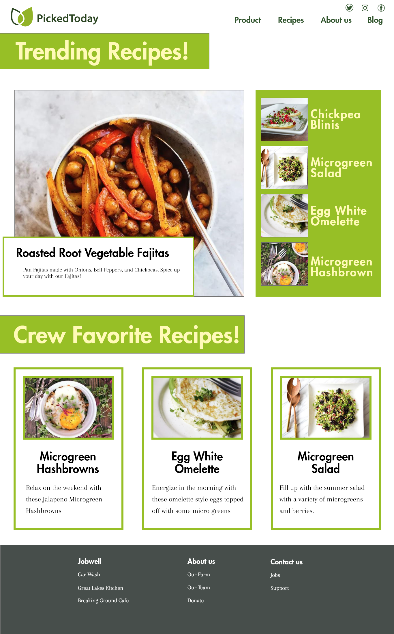 Recipe page showcasing what can be done with Microgreens
